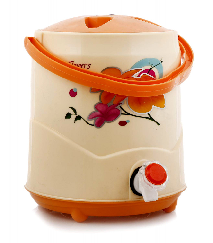 Kuber Industries Flower Printed Insulated Water Jug, Camper For Travel, Picnic, Home, Office With Handle, 15 Ltrs (Yellow)
