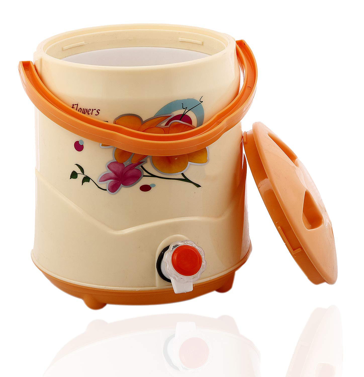 Kuber Industries Flower Printed Insulated Water Jug, Camper For Travel, Picnic, Home, Office With Handle, 15 Ltrs (Yellow)