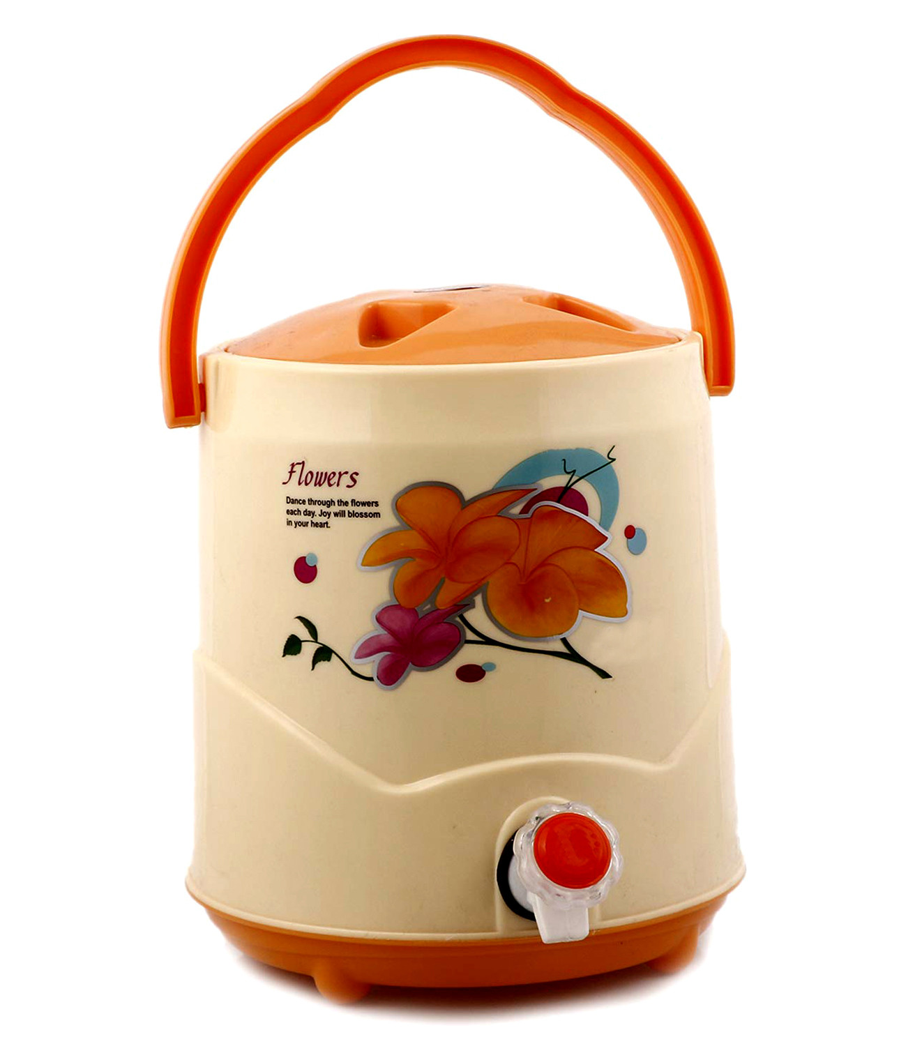 Kuber Industries Flower Printed Insulated Water Jug, Camper For Travel, Picnic, Home, Office With Handle, 15 Ltrs (Yellow)