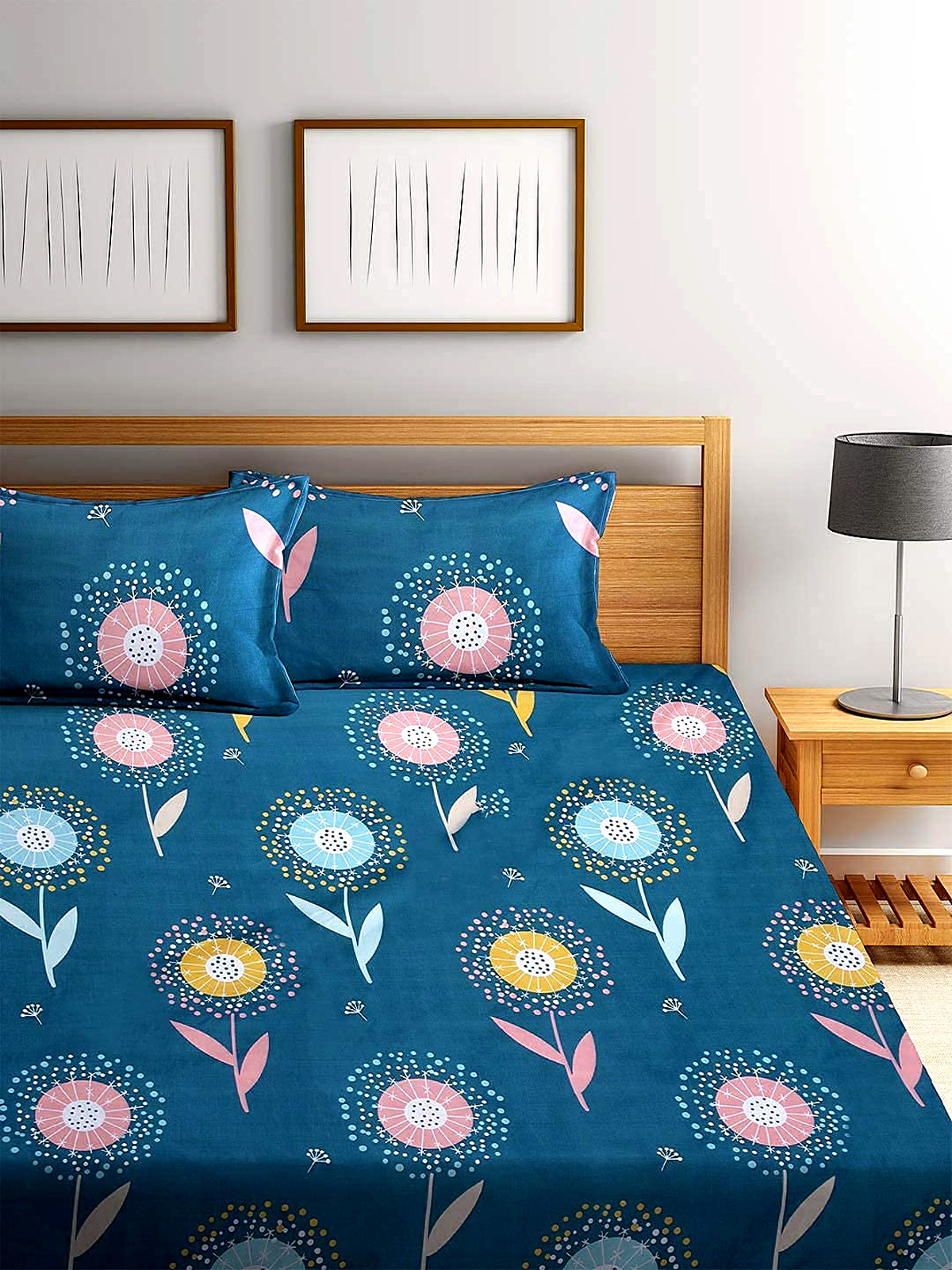 Kuber Industries Flower Printed Luxurious Soft Breathable & Comfortable Cotton Double Bedsheet With 2 Pillow Covers (Green)-HS43KUBMART26813