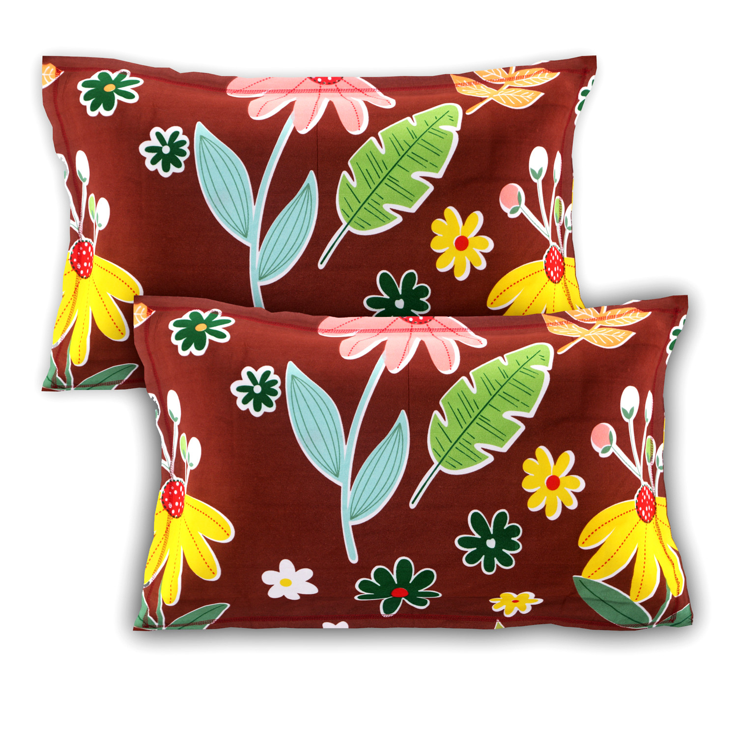 Kuber Industries Flower Printed Luxurious Soft Breathable & Comfortable Cotton Double Bedsheet With 2 Pillow Covers (Walnut)-HS43KUBMART26827
