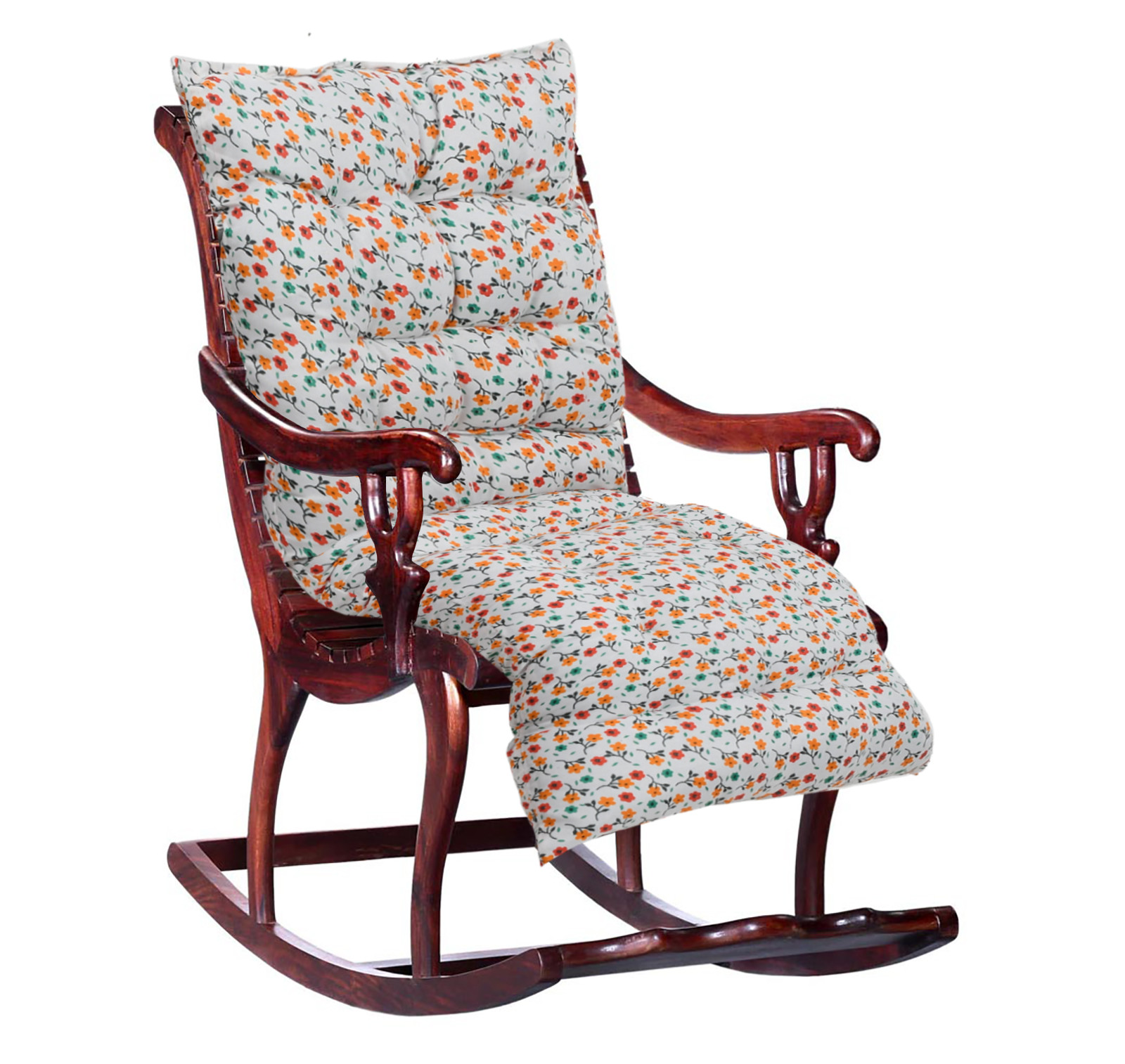 Kuber Industries Flower Printed Microfiber Back & Seat Cushion for Indoor/Outdoor Patio Chair, Rocking Chair, Office Chair, Reclining chairs With Ties, 18*46 Inch (White)