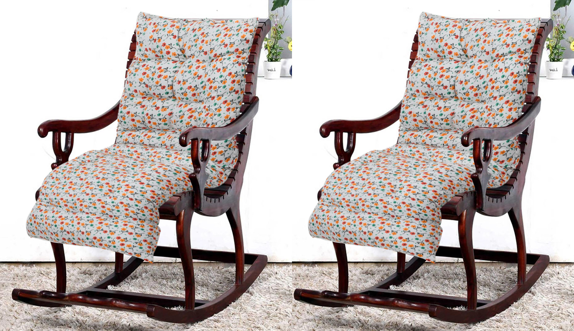 Kuber Industries Flower Printed Microfiber Back & Seat Cushion for Indoor/Outdoor Patio Chair, Rocking Chair, Office Chair, Reclining chairs With Ties, 18*46 Inch (White)
