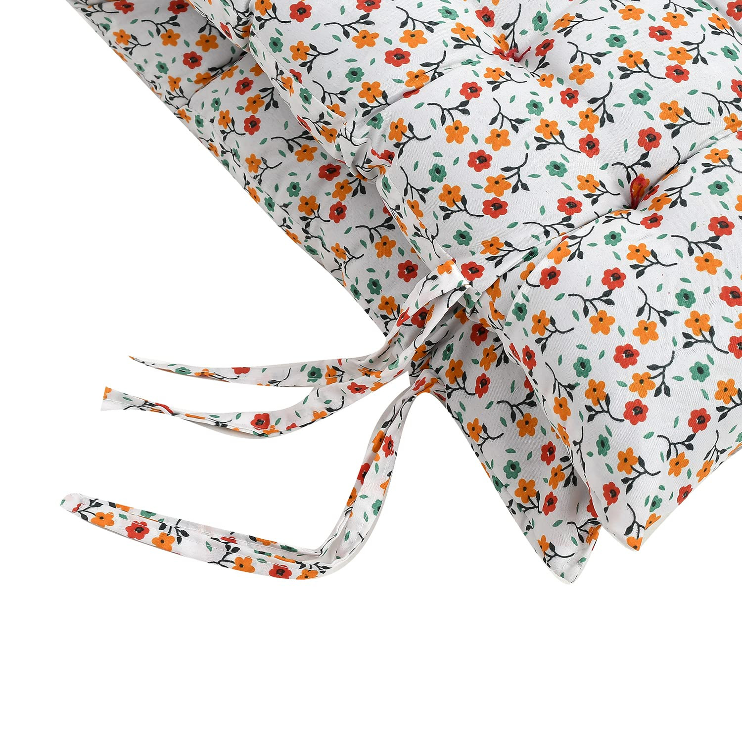 Kuber Industries Flower Printed Microfiber Comfortable Soft Long Back  Seat Rocking Chair Lounger Cushion For IndoorOutdoor With Ties 1846 Inch White