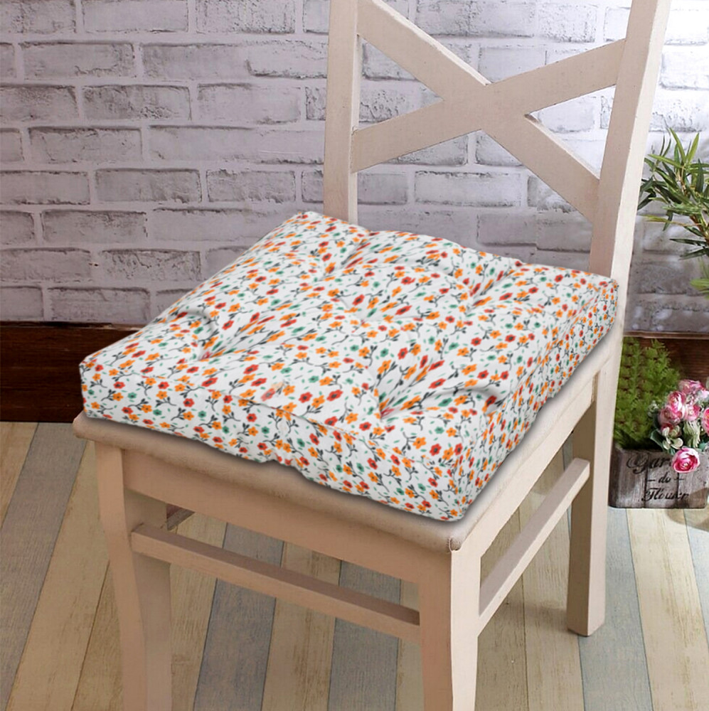 Kuber Industries Flower Printed Microfiber Square Chair Pad Seat Cushion For Rocking chair, Office chair, Dinning chair, Indoor/Outdoor, 18*18 Inch (White)
