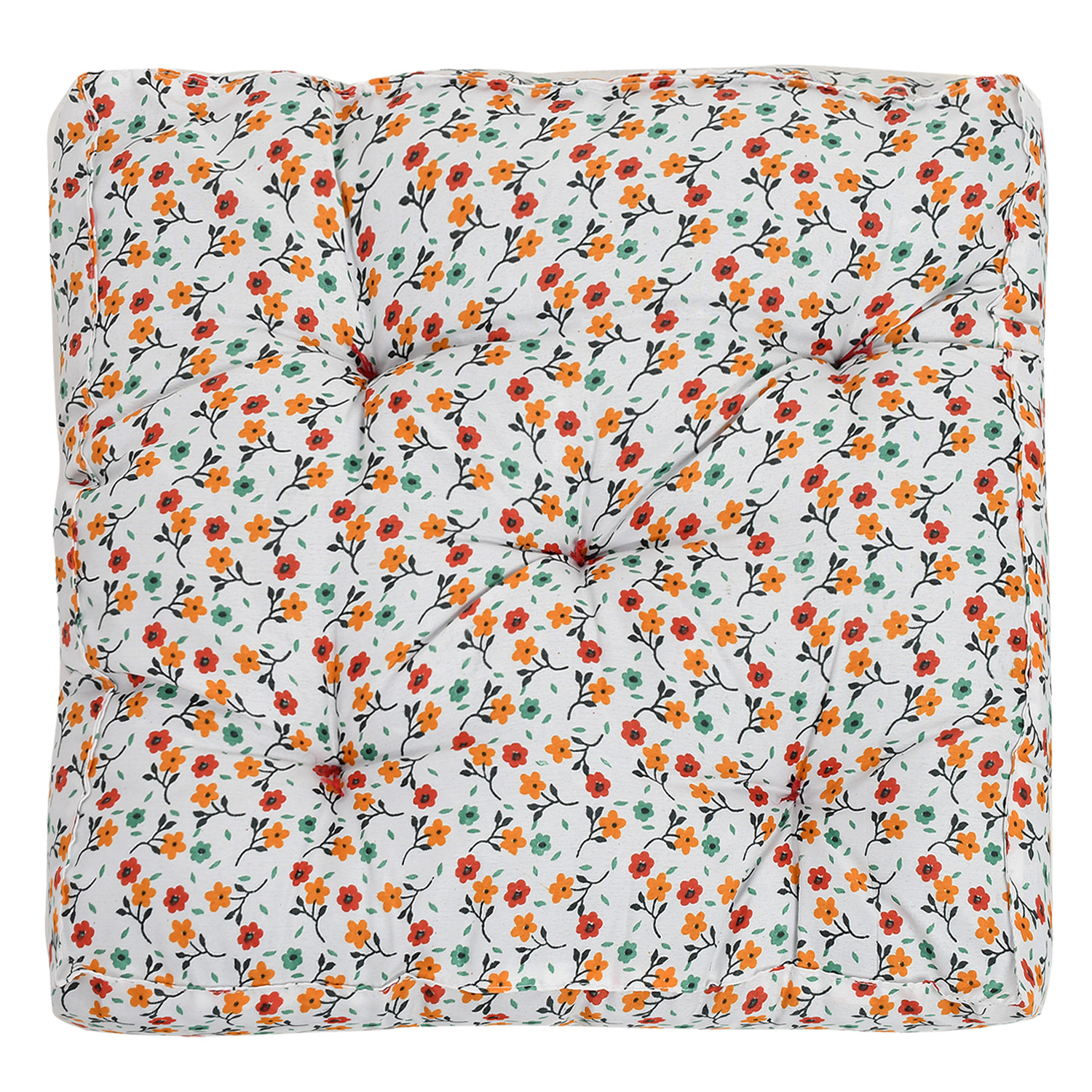 Kuber Industries Flower Printed Microfiber Square Chair Pad Seat Cushion For Rocking chair, Office chair, Dinning chair, Indoor/Outdoor, 18*18 Inch (White)