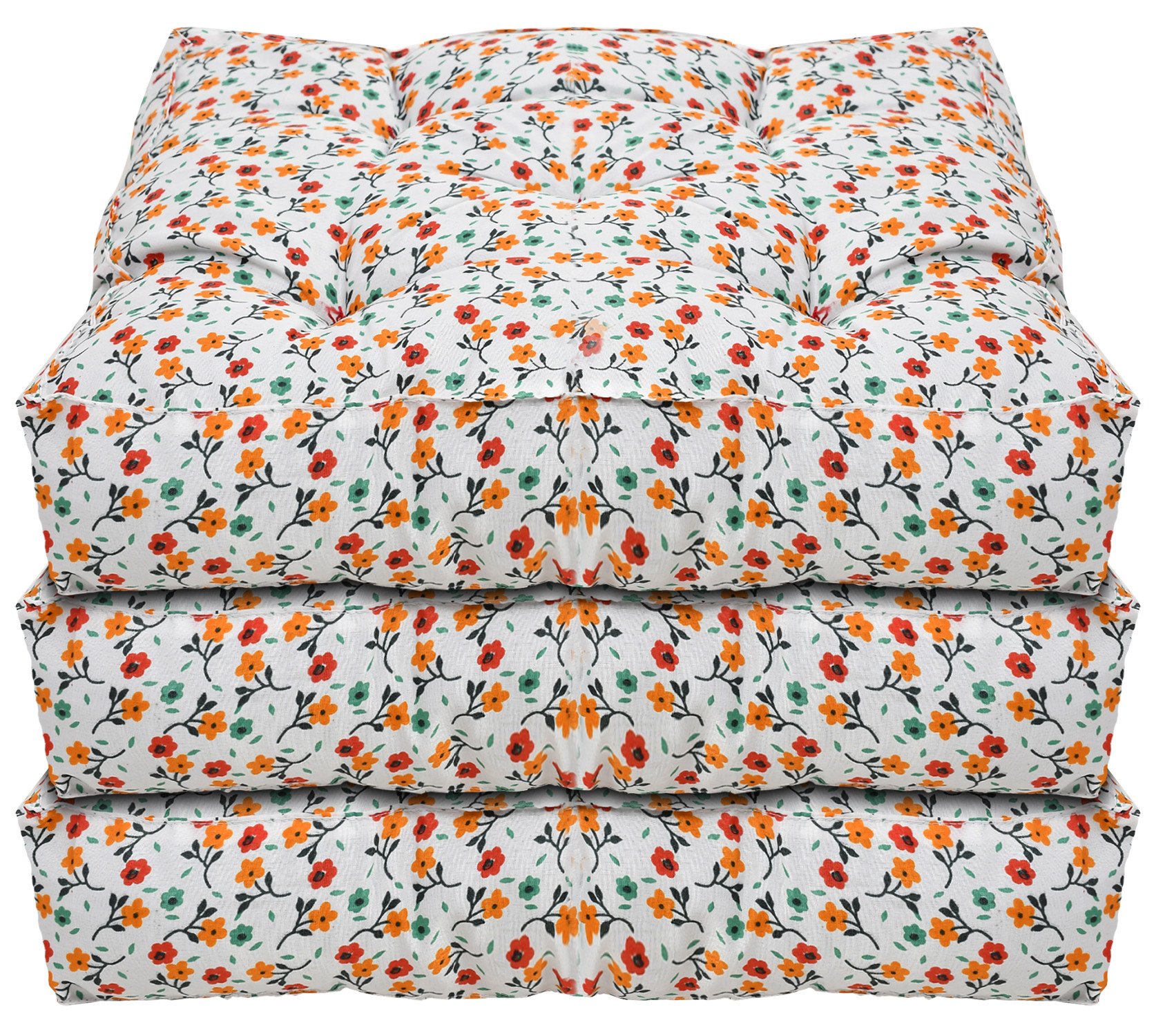 Kuber Industries Flower Printed Microfiber Square Chair Pad Seat Cushion For Rocking chair, Office chair, Dinning chair, Indoor/Outdoor, 18*18 Inch (White)