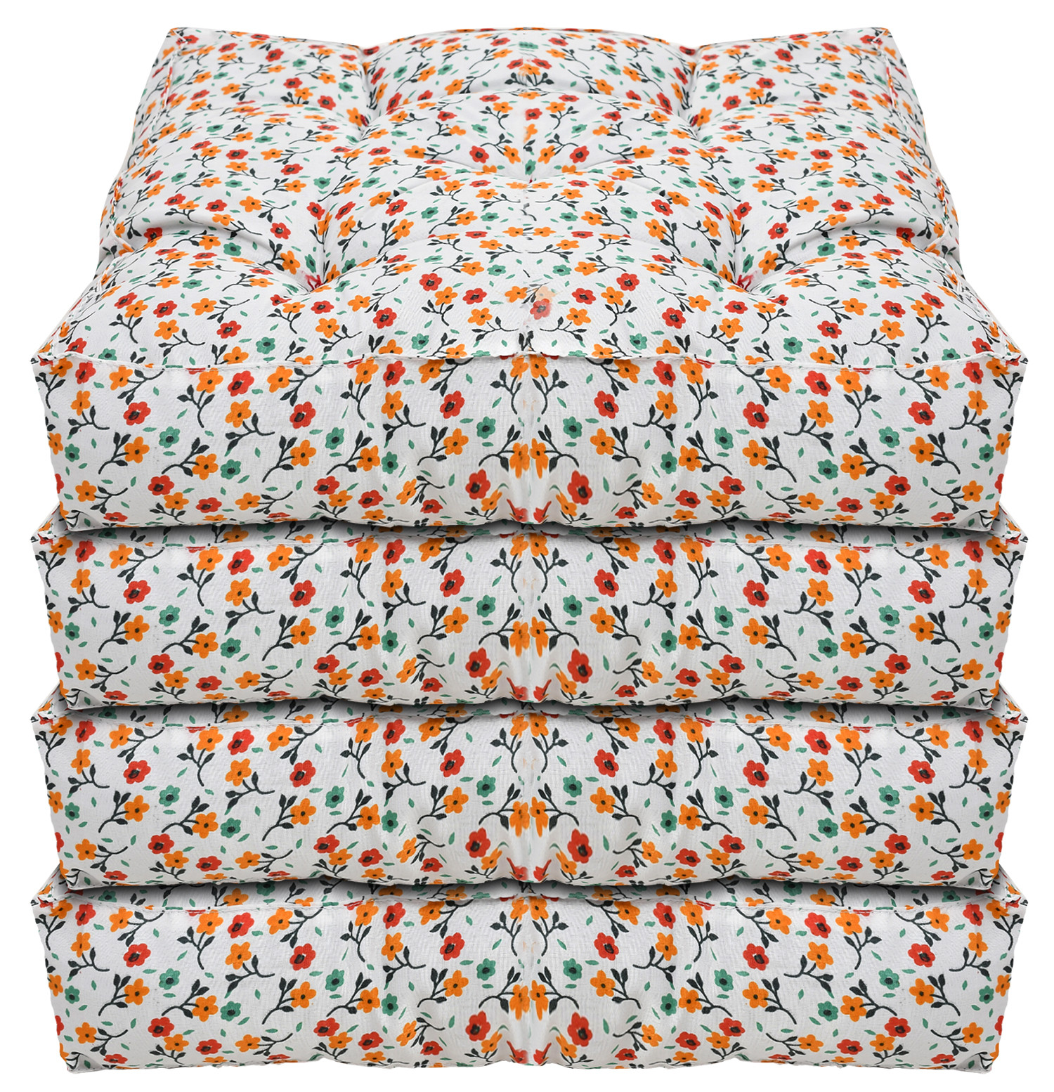 Kuber Industries Flower Printed Microfiber Square Chair Pad Seat Cushion For Rocking chair, Office chair, Dinning chair, Indoor/Outdoor, 18*18 Inch (White)