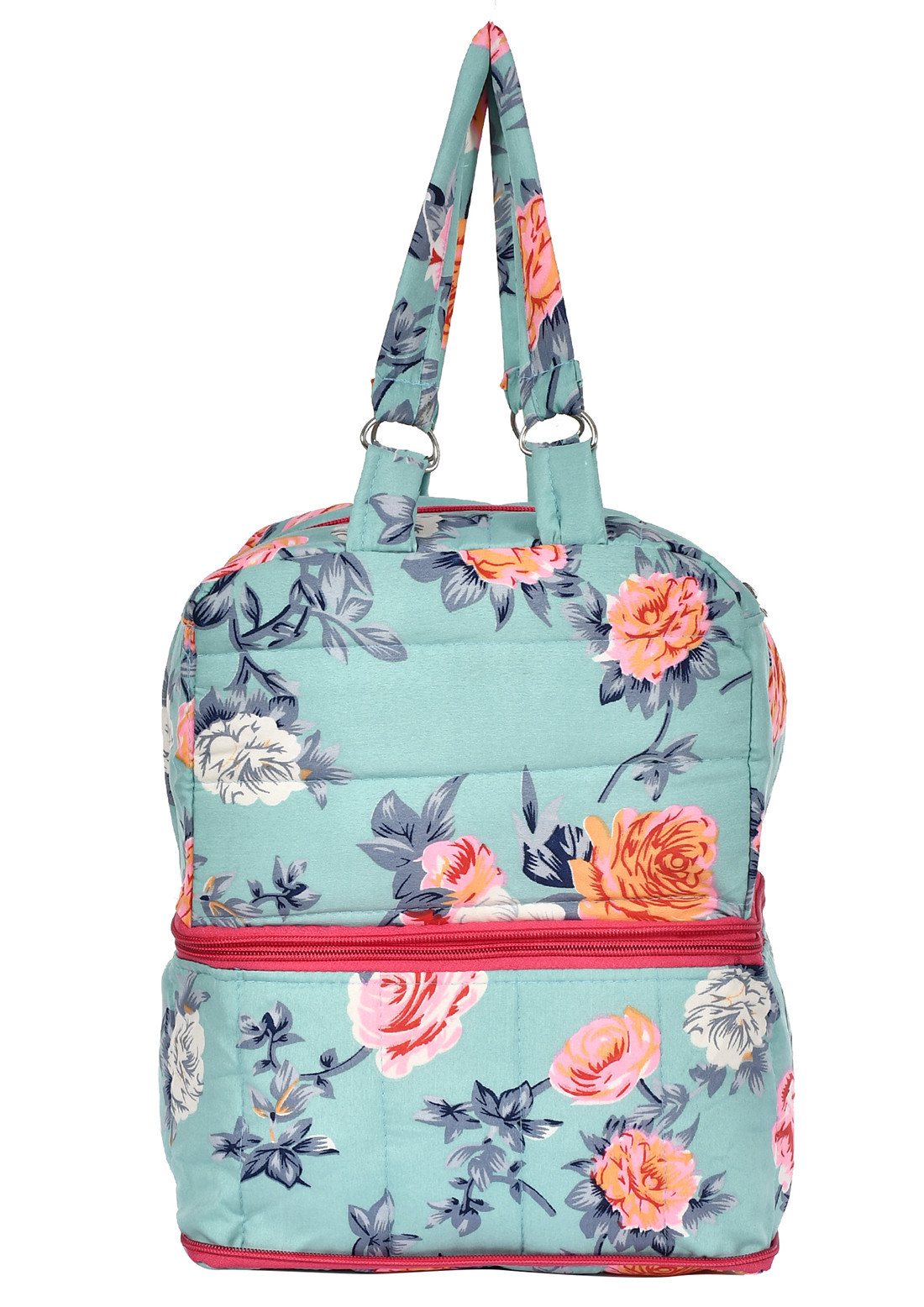 Kuber Industries Flower Printed Multiuses Hand Bag: Tote Bag: Travel Toiletry Bag For Women/Girls (Green)-45KM013
