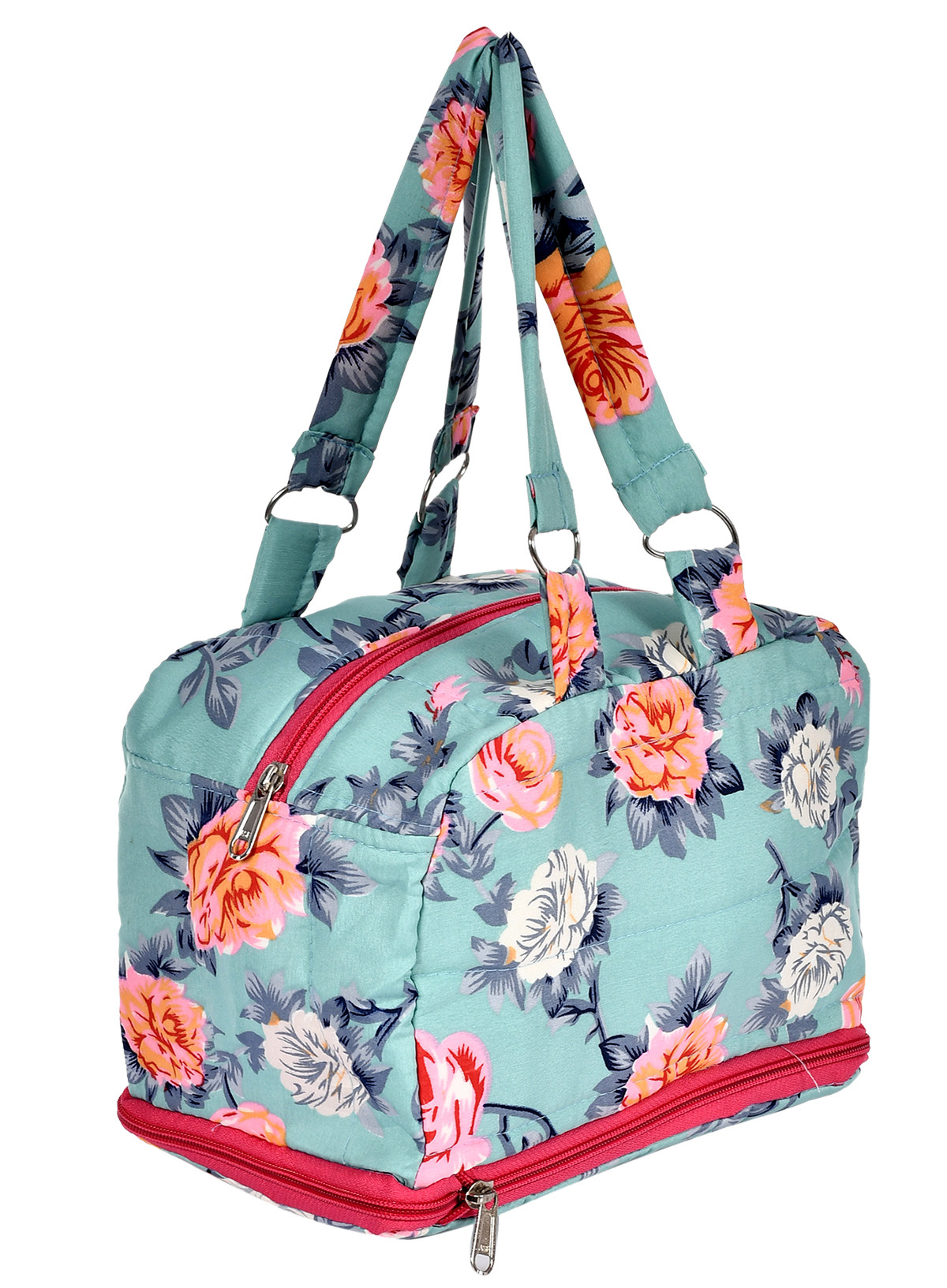 Kuber Industries Flower Printed Multiuses Hand Bag: Tote Bag: Travel Toiletry Bag For Women/Girls (Green)-45KM013