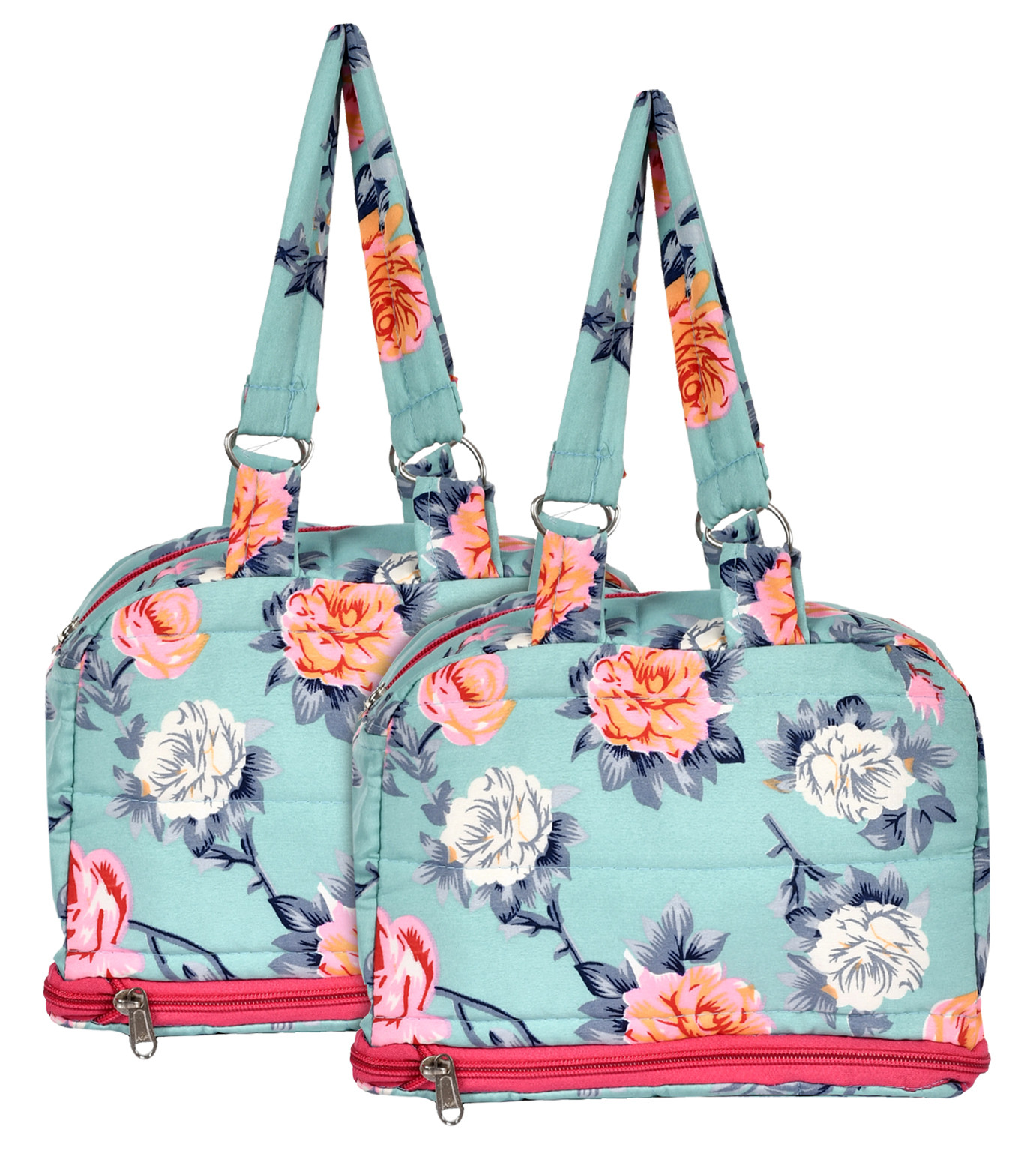Kuber Industries Flower Printed Multiuses Hand Bag: Tote Bag: Travel Toiletry Bag For Women/Girls (Green)-45KM013