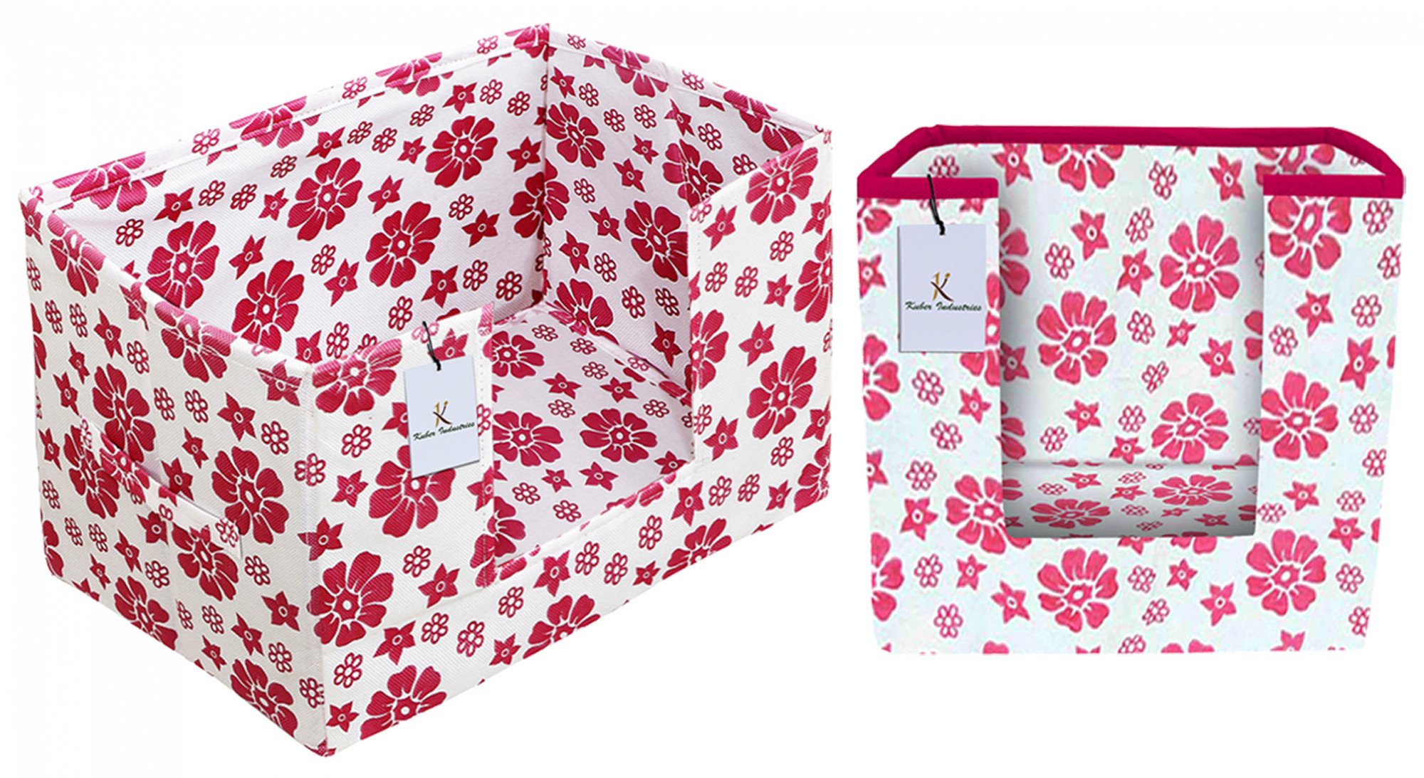 Kuber Industries Flower Printed Non Woven 1 Piece Shirt Stacker And Foldable Rectangle Cloth Saree Stacker Cloth Wardrobe Organizer Cloth Wardrobe Organizer (Pink) -CTKTC38185