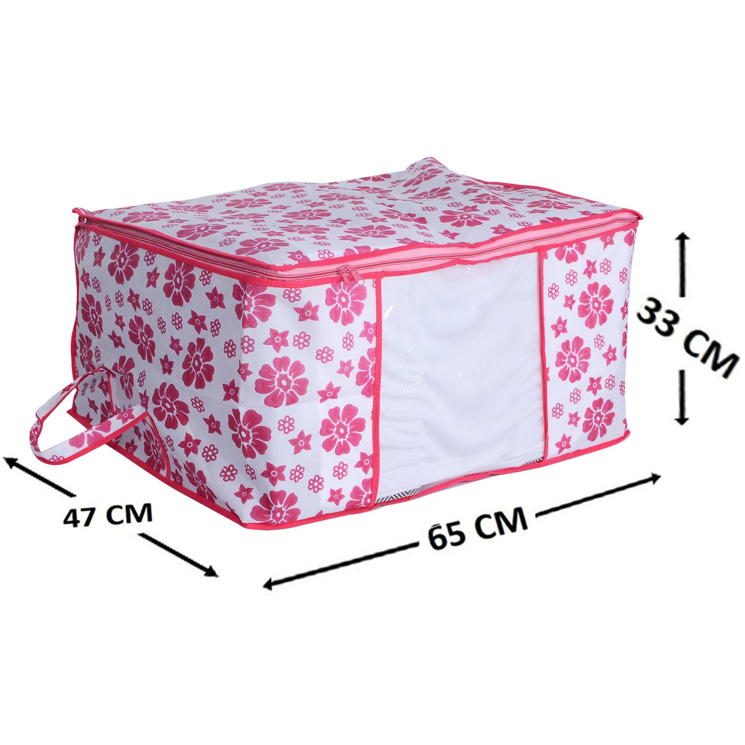 Kuber Industries Flower Printed Non Woven Saree Cover And Underbed Storage Bag, Cloth Organizer For Storage, Blanket Cover Combo Set (Pink) -CTKTC38607