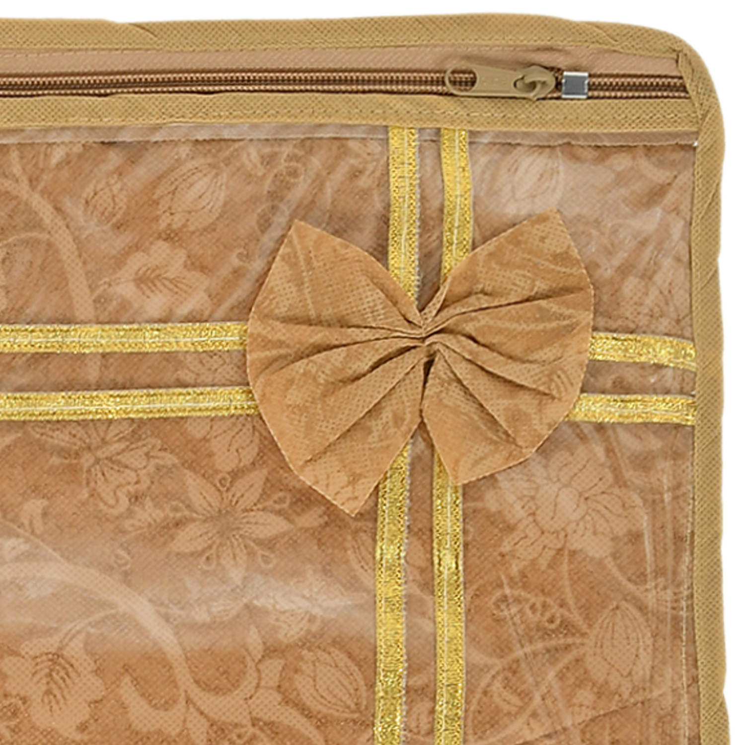 Kuber Industries Flower Printed Non-Woven Single Saree Cover With Tranasparent Top-(Brown)
