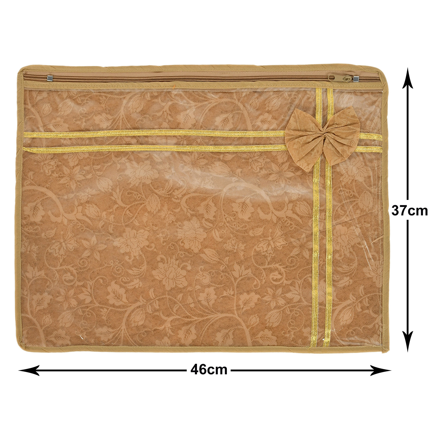 Kuber Industries Flower Printed Non-Woven Single Saree Cover With Tranasparent Top-(Brown)