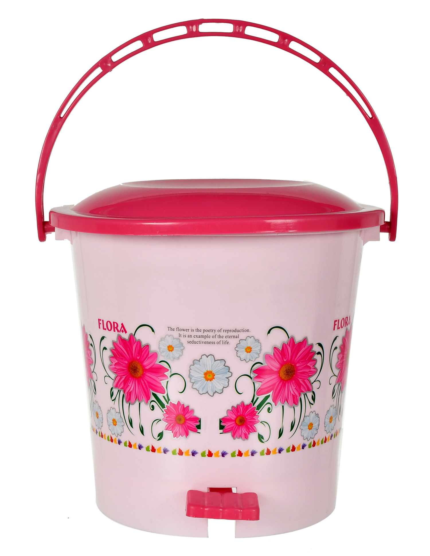 Kuber industries Flower Printed Plastic Pedal Dustbin With Lid & Handle For Home/Kitchen/Office, 5 Ltr (Pink)