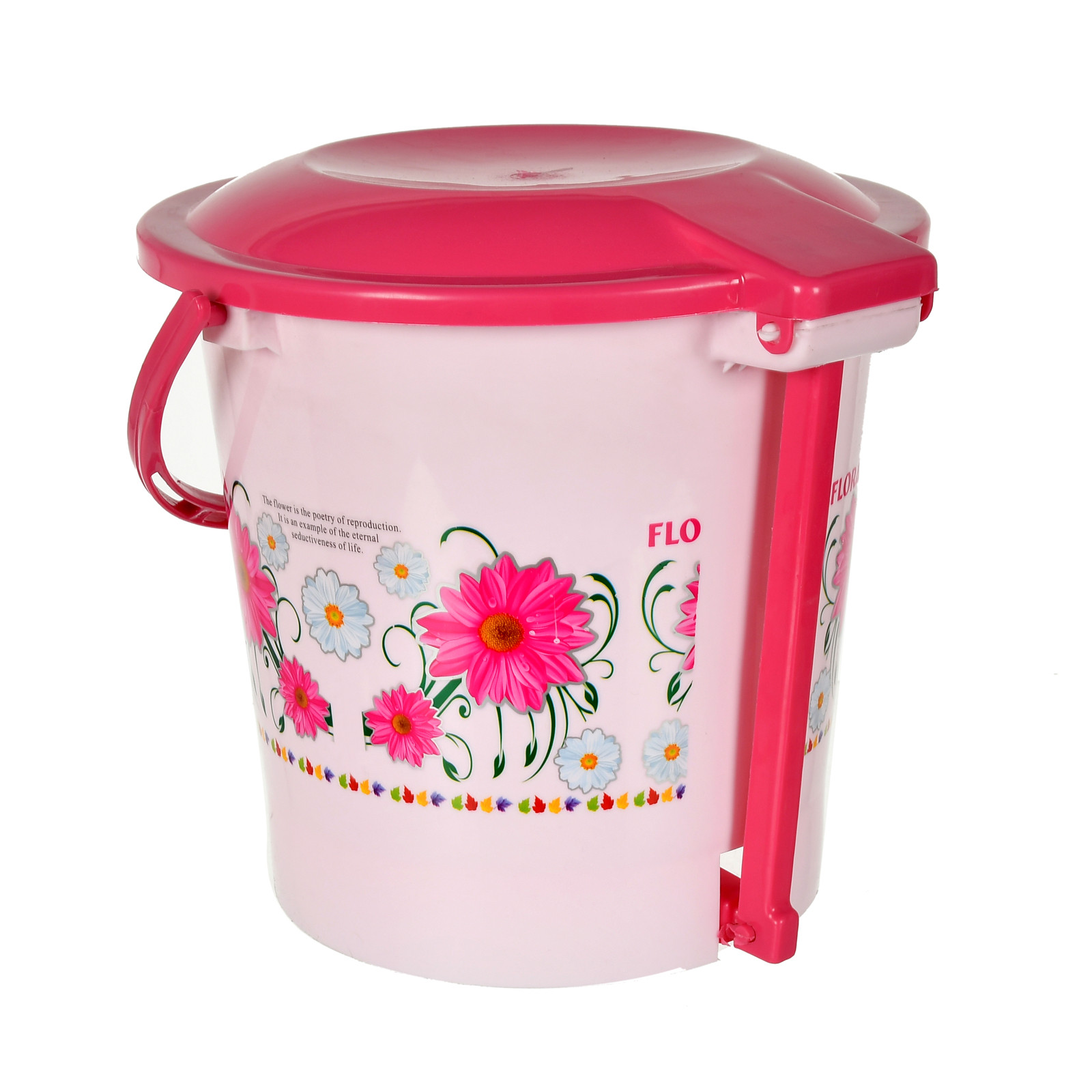Kuber industries Flower Printed Plastic Pedal Dustbin With Lid & Handle For Home/Kitchen/Office, 5 Ltr (Pink)