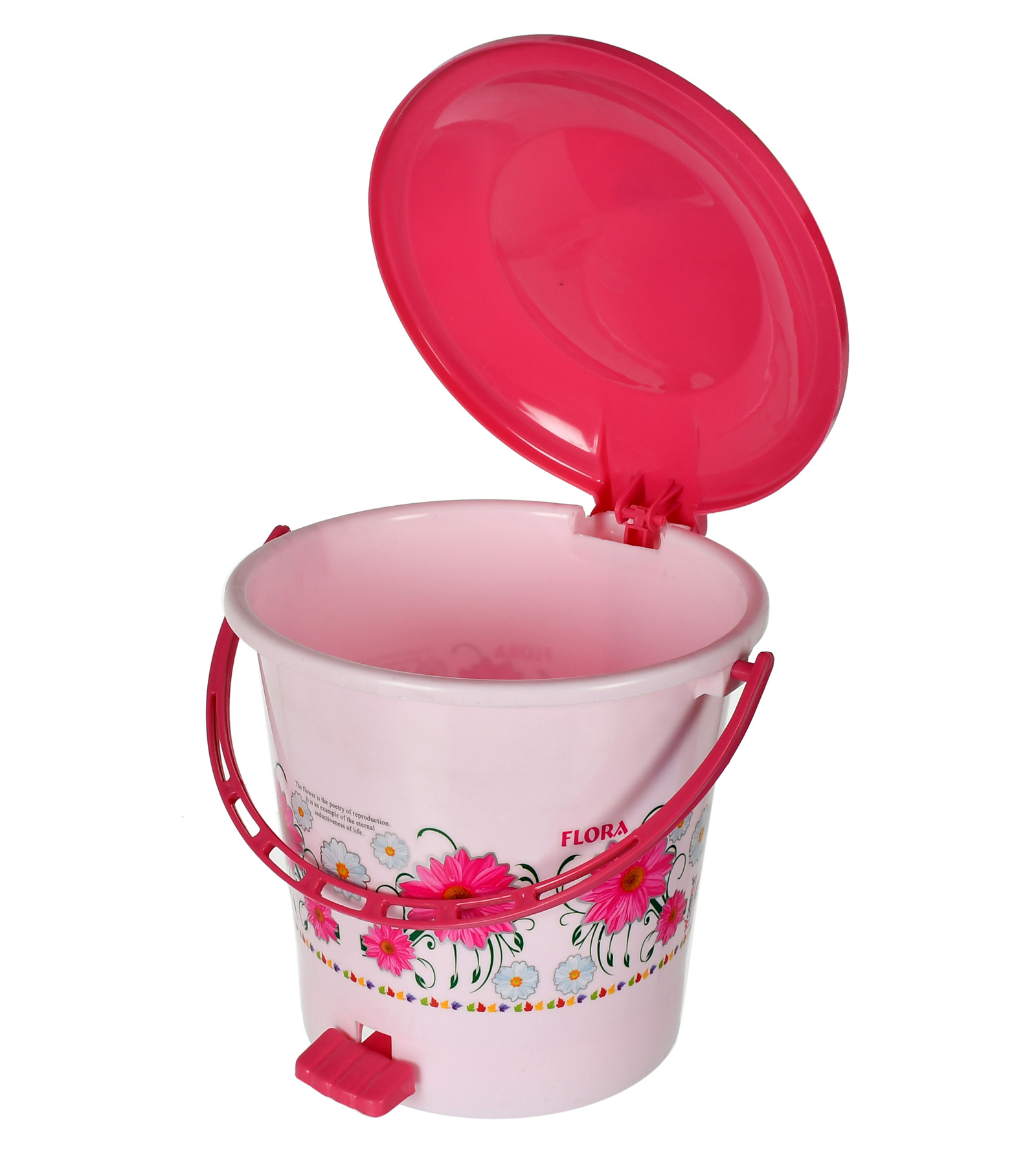 Kuber industries Flower Printed Plastic Pedal Dustbin With Lid & Handle For Home/Kitchen/Office, 5 Ltr (Pink)