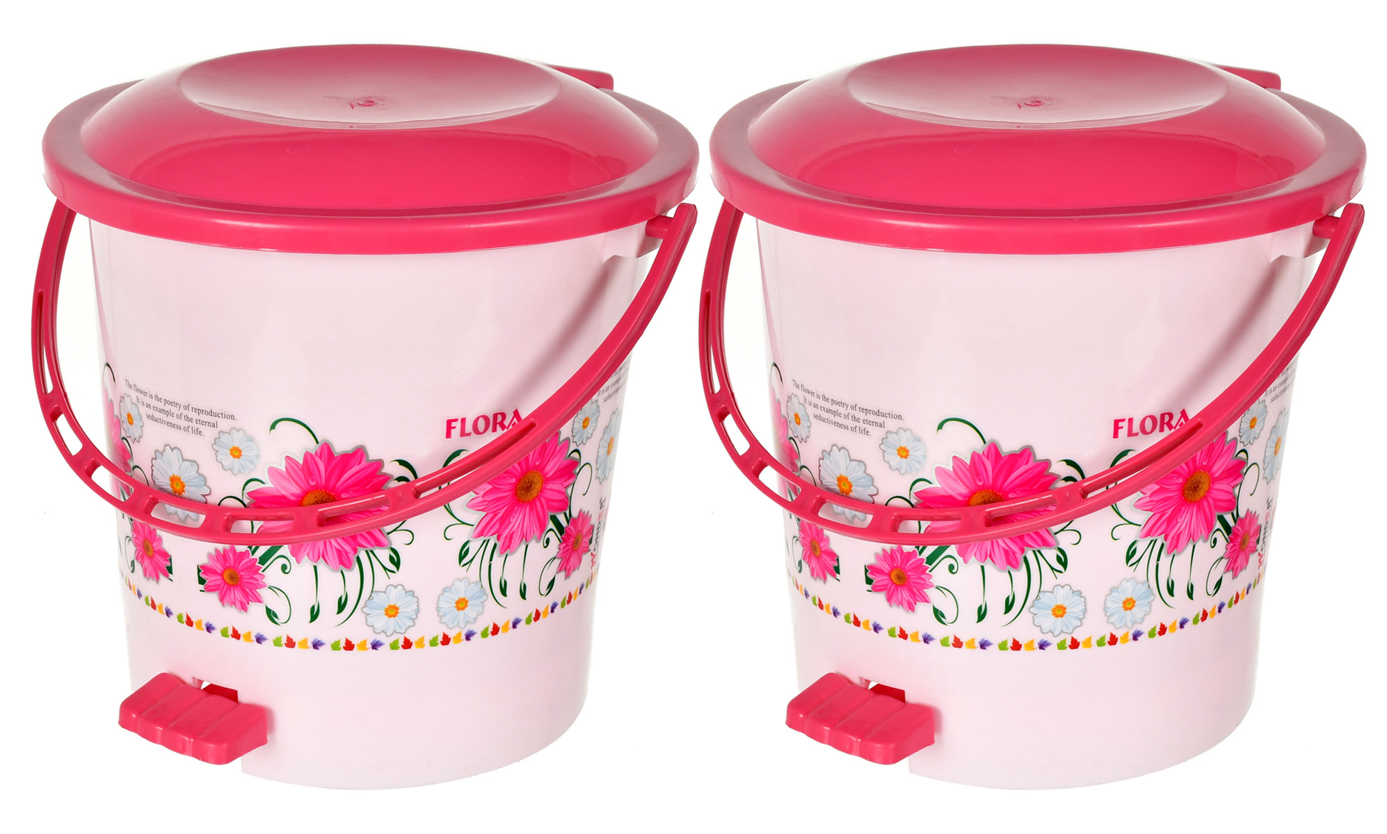 Kuber industries Flower Printed Plastic Pedal Dustbin With Lid & Handle For Home/Kitchen/Office, 5 Ltr (Pink)