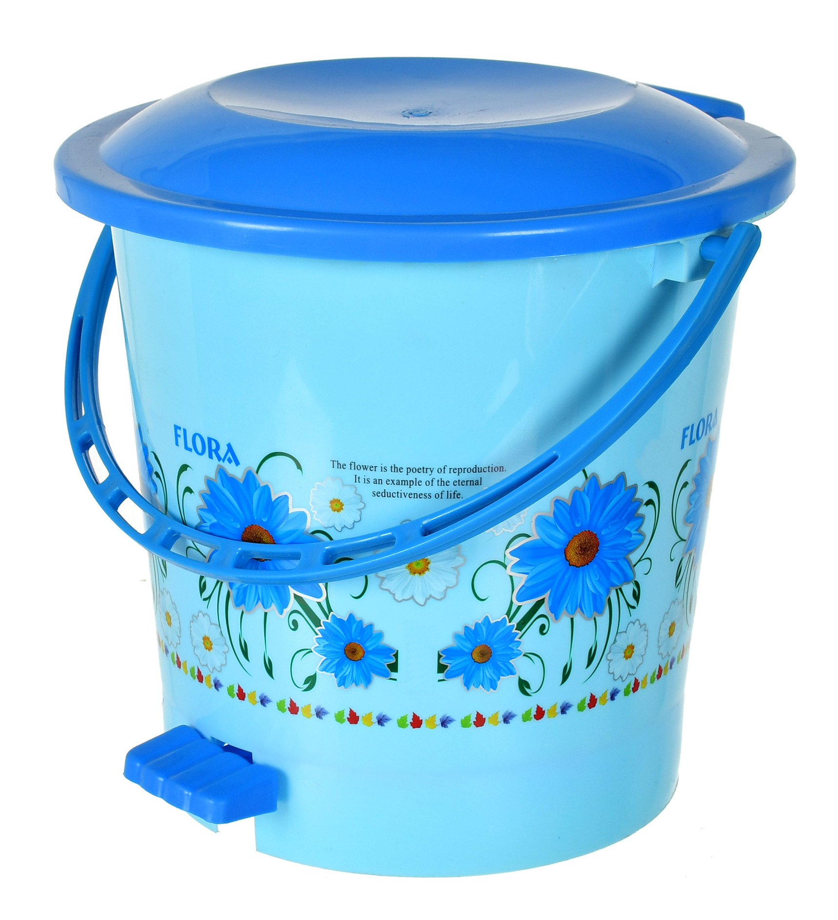 Kuber industries Flower Printed Plastic Pedal Dustbin With Lid & Handle For Home/Kitchen/Office, 5 Ltr (Blue)