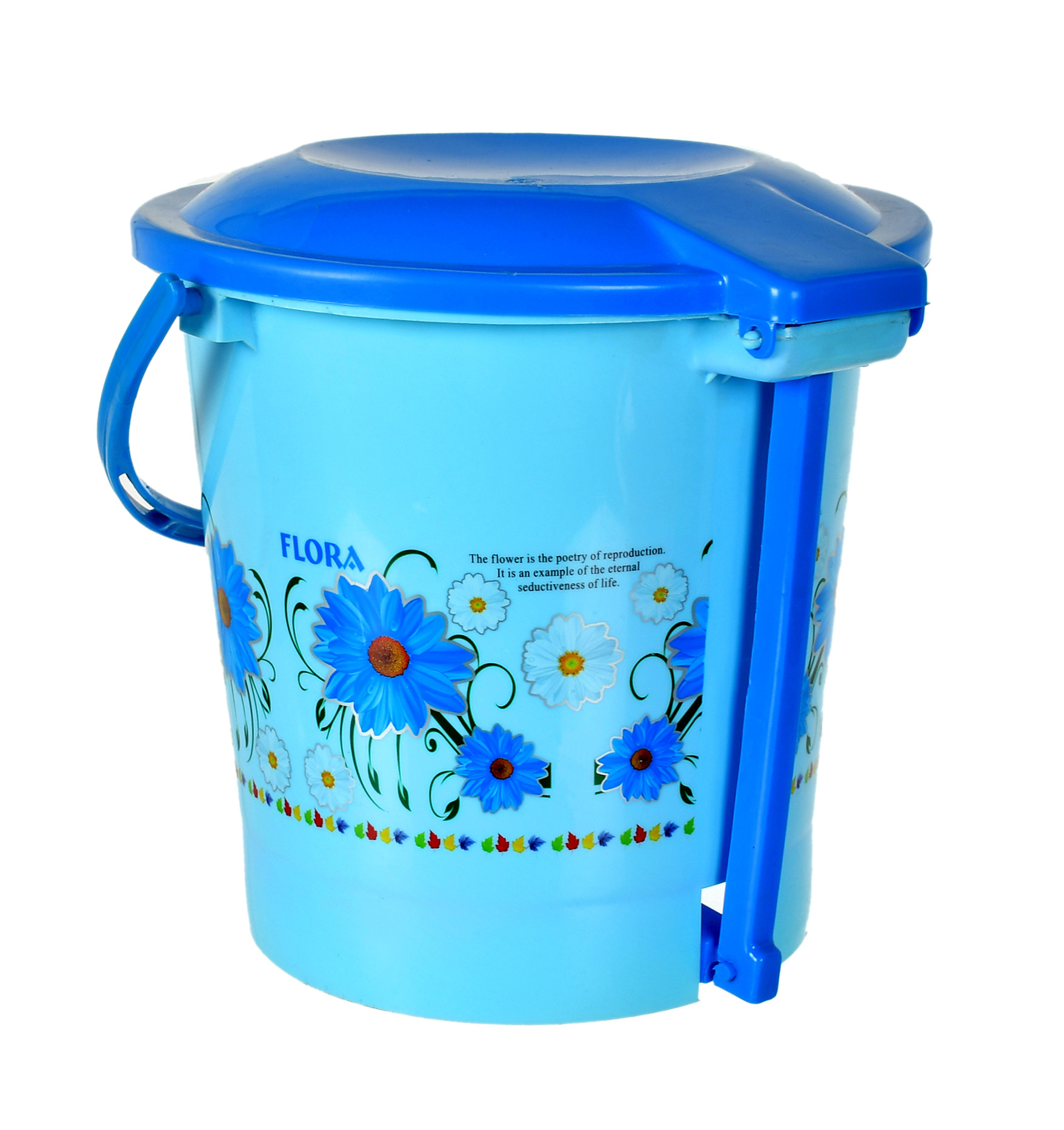 Kuber industries Flower Printed Plastic Pedal Dustbin With Lid & Handle For Home/Kitchen/Office, 5 Ltr (Blue)