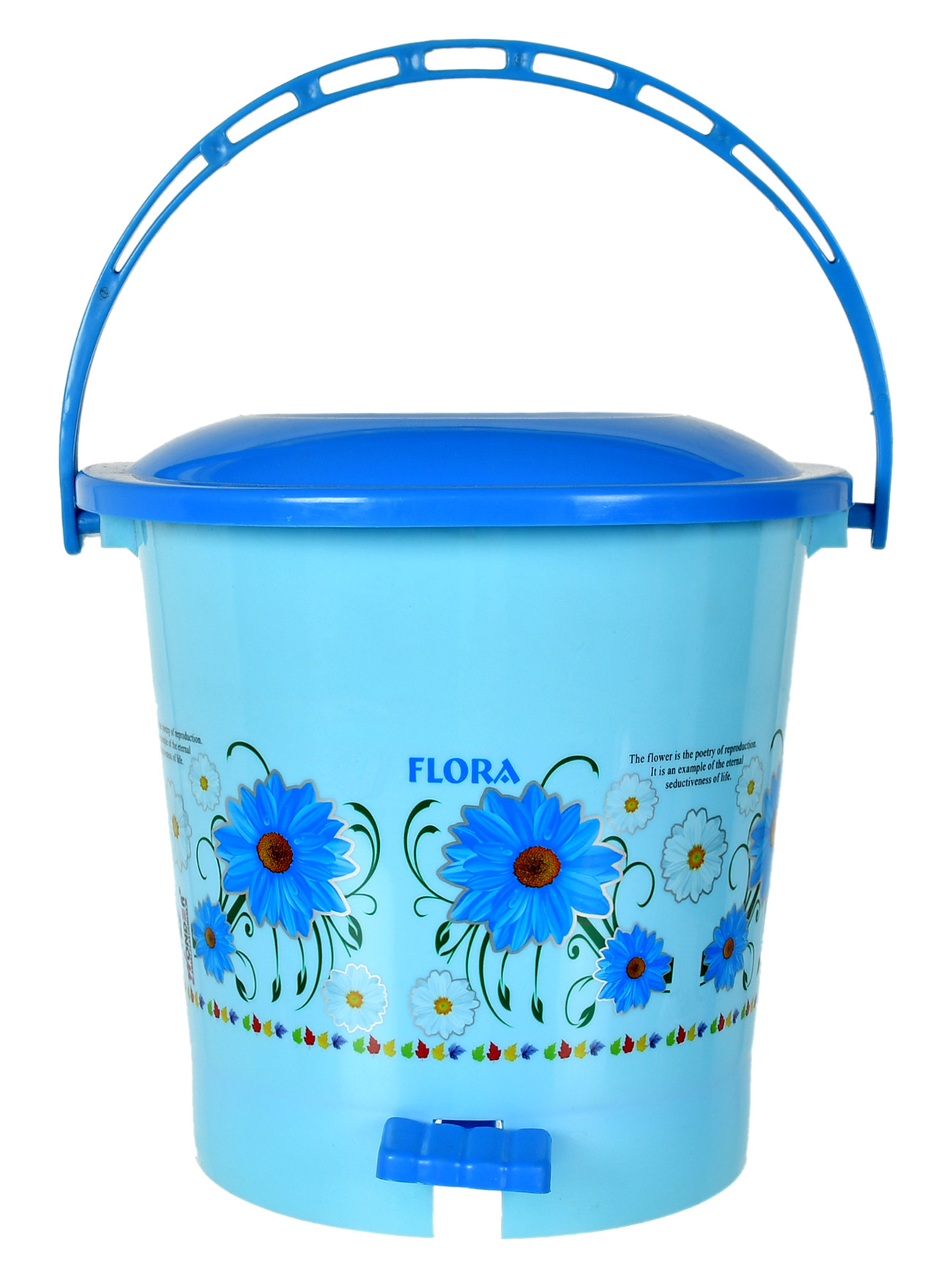 Kuber industries Flower Printed Plastic Pedal Dustbin With Lid & Handle For Home/Kitchen/Office, 5 Ltr (Blue)