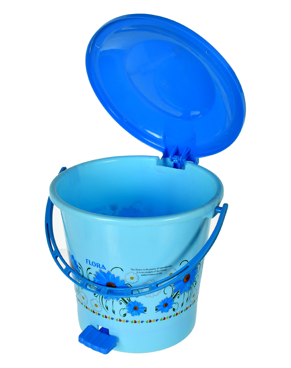 Kuber industries Flower Printed Plastic Pedal Dustbin With Lid & Handle For Home/Kitchen/Office, 5 Ltr (Blue)