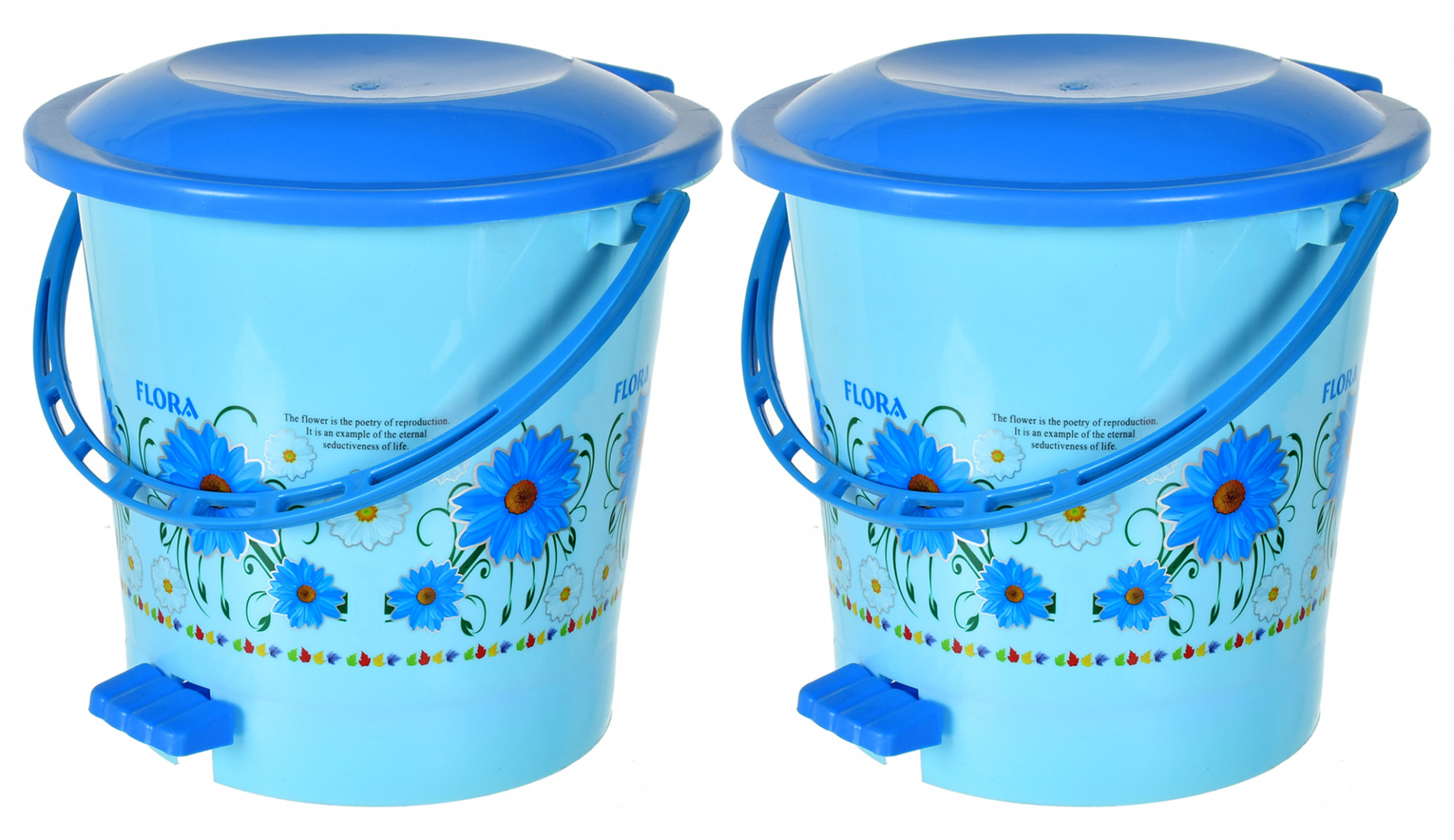 Kuber industries Flower Printed Plastic Pedal Dustbin With Lid & Handle For Home/Kitchen/Office, 5 Ltr (Blue)