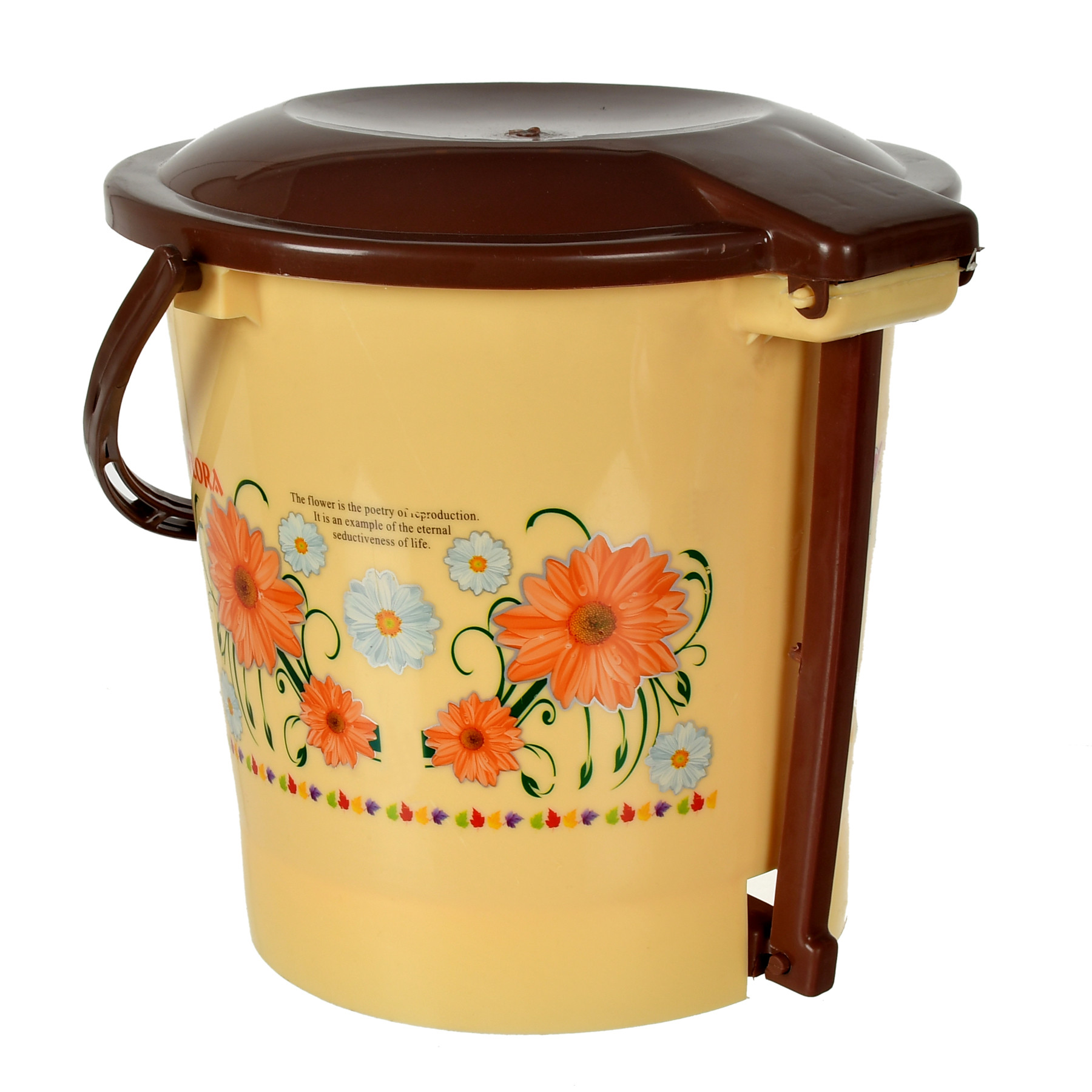 Kuber industries Flower Printed Plastic Pedal Dustbin With Lid & Handle For Home/Kitchen/Office, 5 Ltr (Yellow)