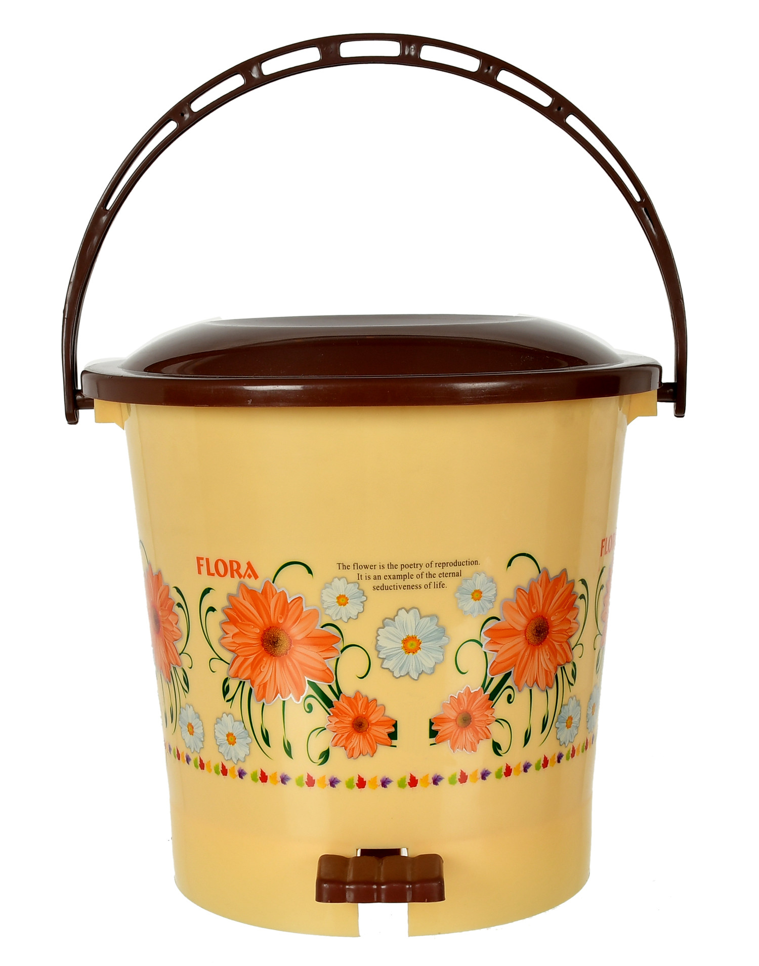 Kuber industries Flower Printed Plastic Pedal Dustbin With Lid & Handle For Home/Kitchen/Office, 5 Ltr (Yellow)