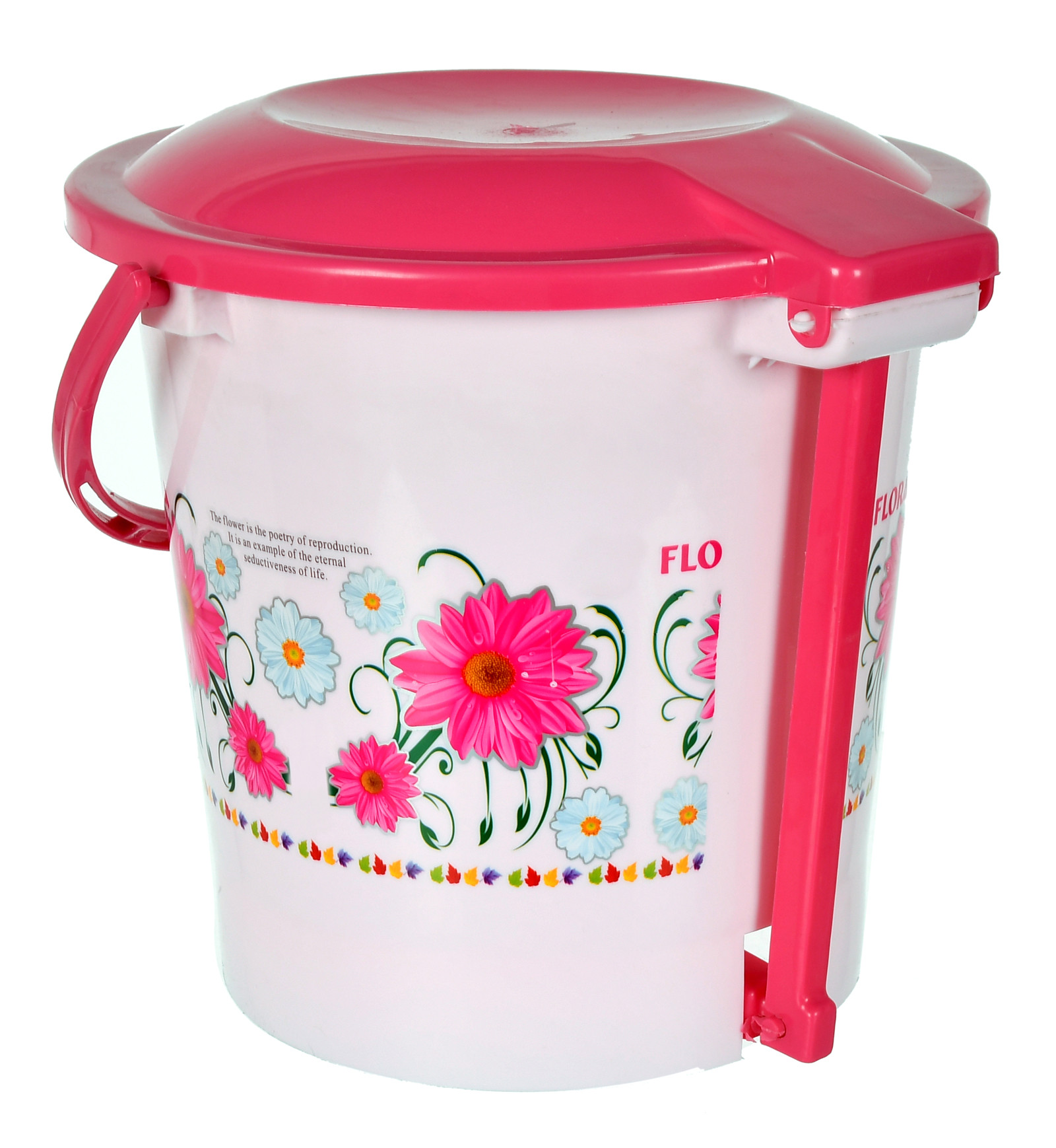 Kuber industries Flower Printed Plastic Pedal Dustbin With Lid  Handle For HomeKitchenOffice 5 Ltr White