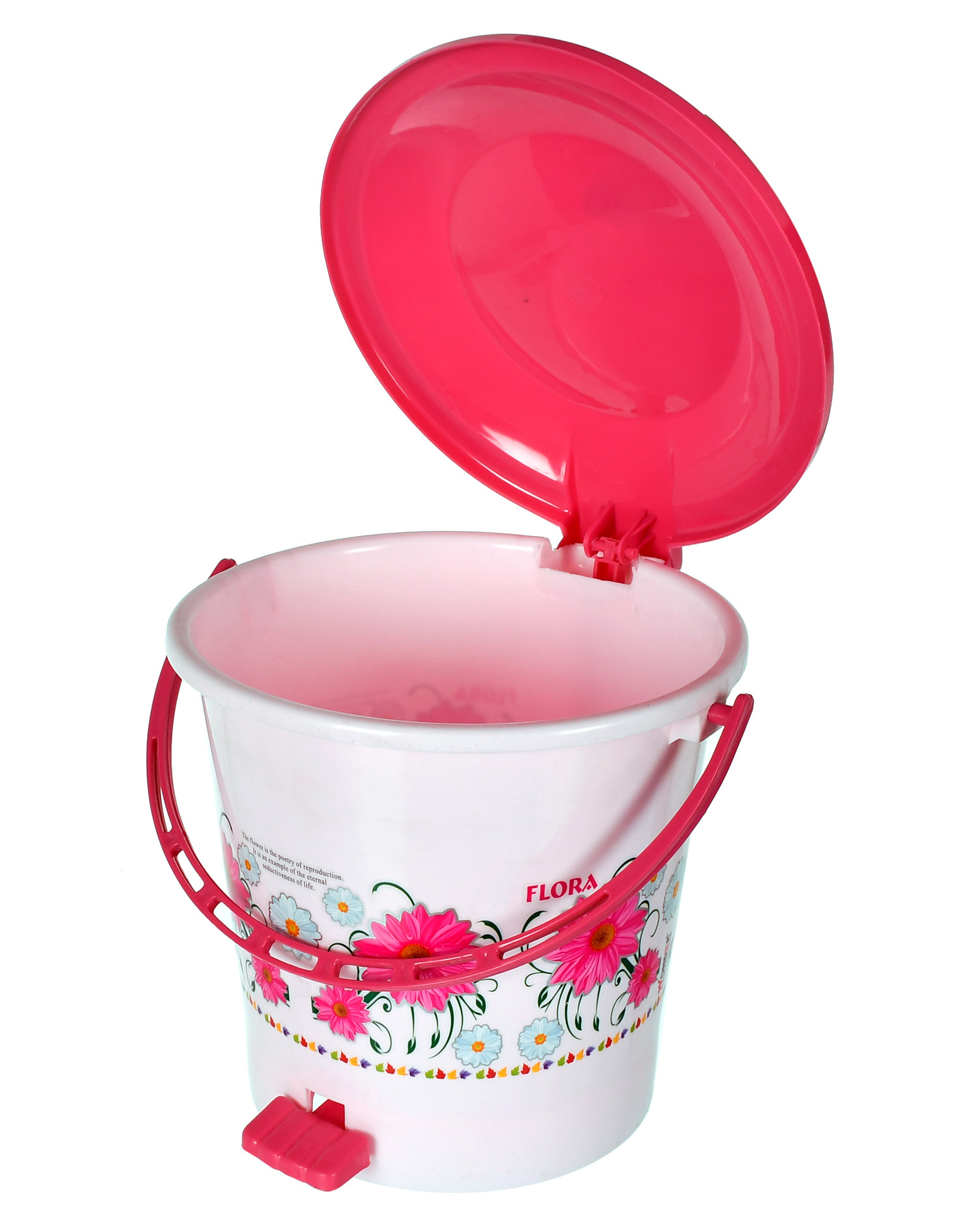 Kuber industries Flower Printed Plastic Pedal Dustbin With Lid  Handle For HomeKitchenOffice 5 Ltr White