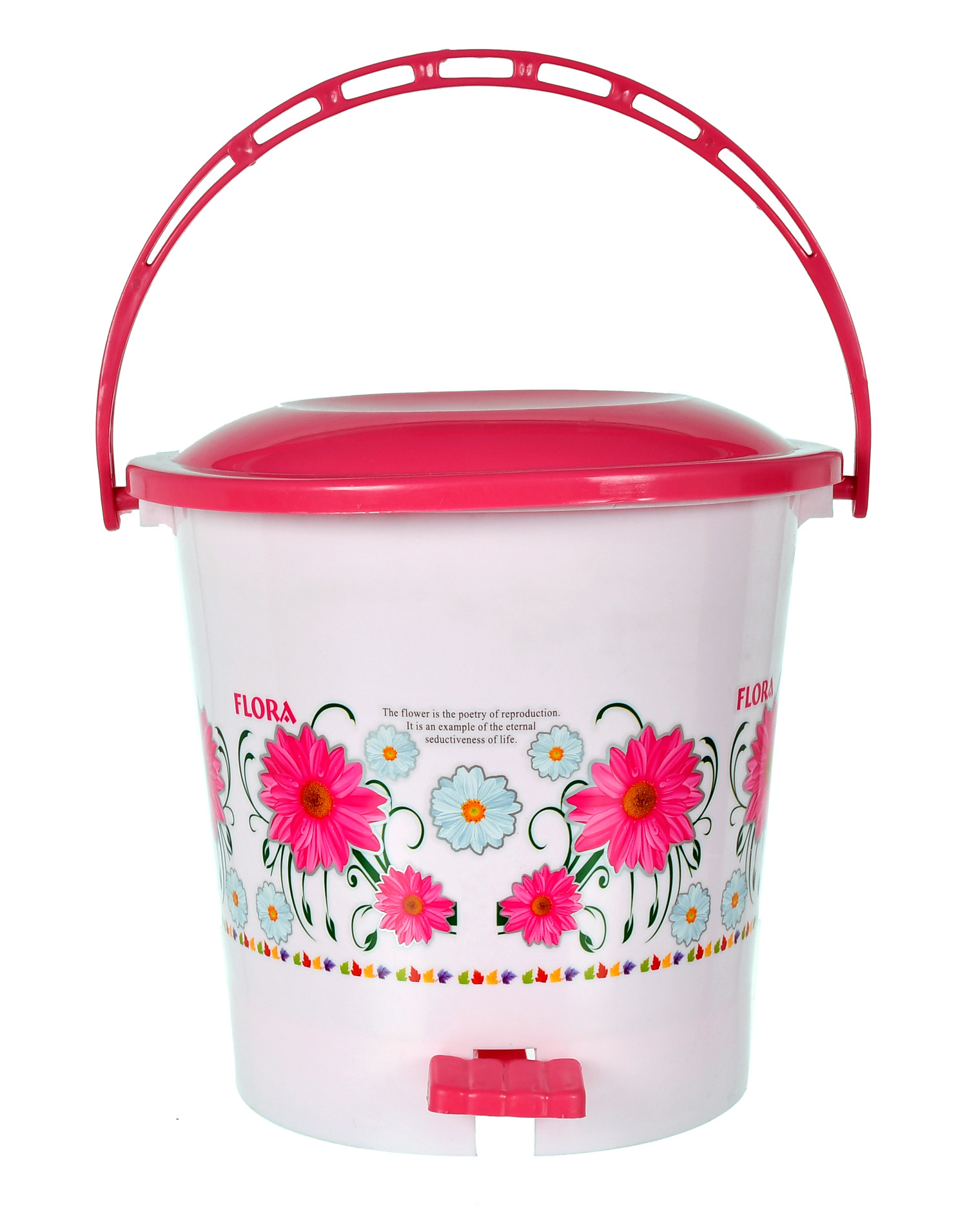 Kuber industries Flower Printed Plastic Pedal Dustbin With Lid  Handle For HomeKitchenOffice 5 Ltr White