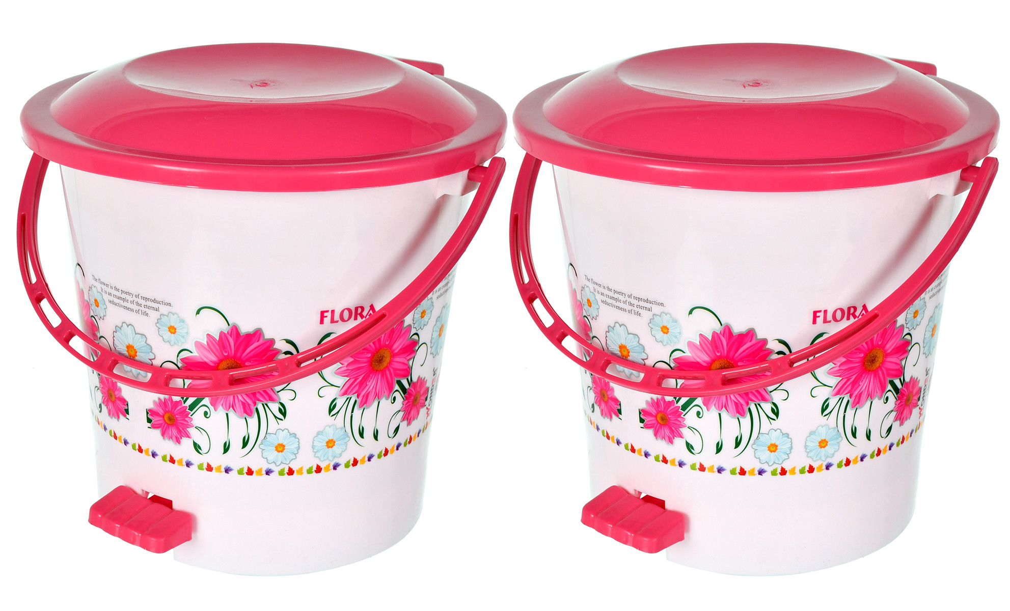 Kuber industries Flower Printed Plastic Pedal Dustbin With Lid  Handle For HomeKitchenOffice 5 Ltr White