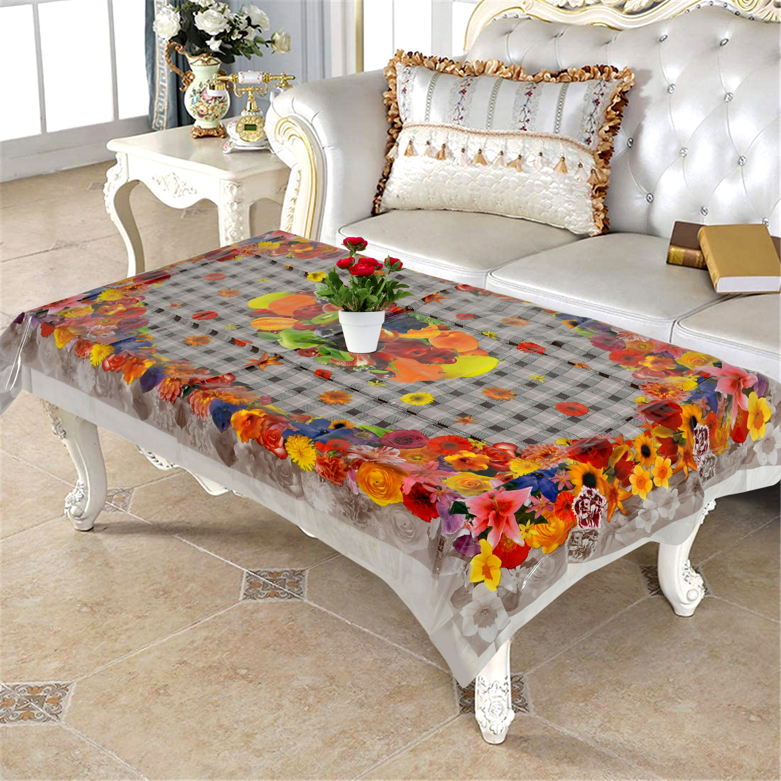 Kuber Industries Flower Printed PVC 4 Seater Center Table Cover 40