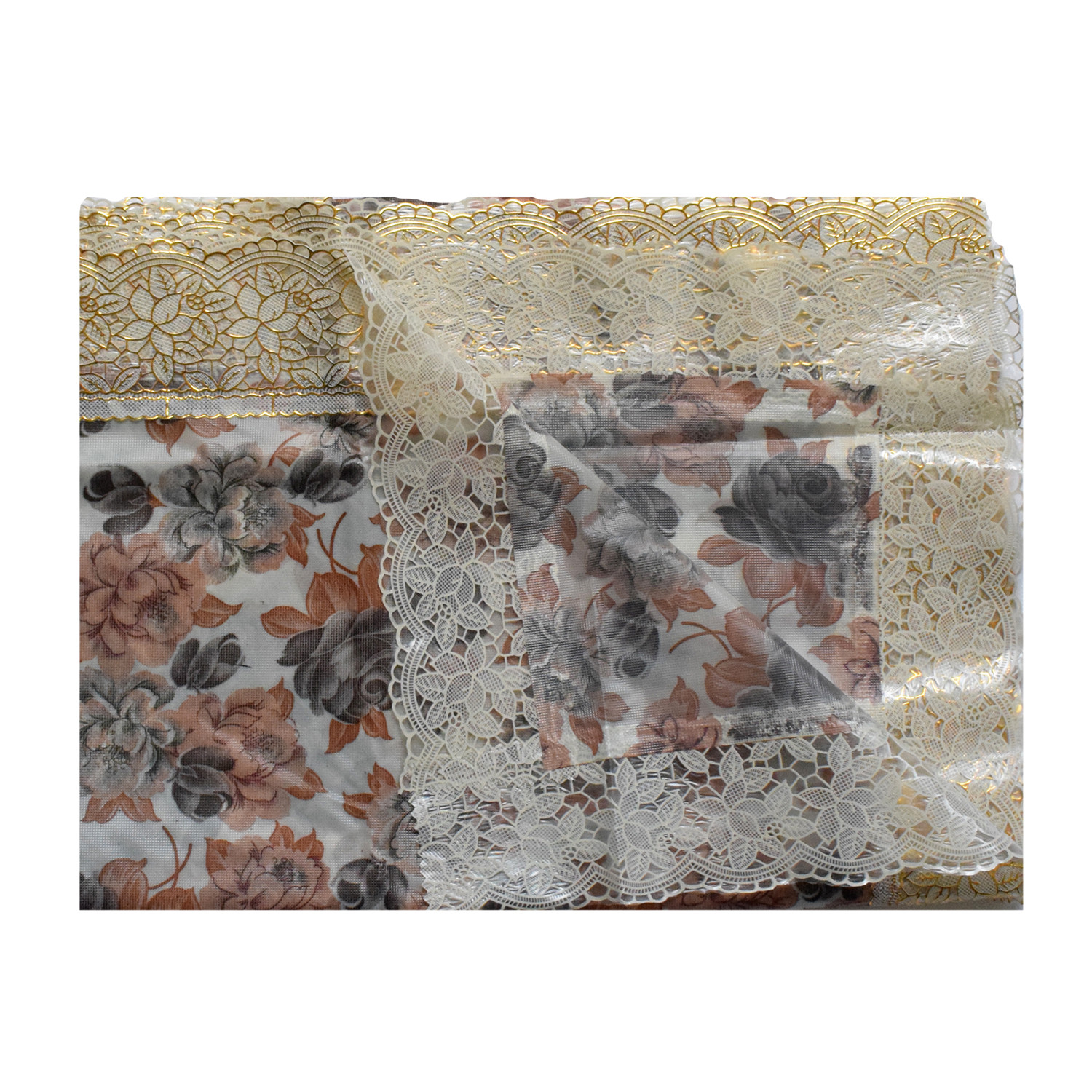 Kuber Industries Flower Printed PVC 6 Seater Dinning Table Cover, Protector With Gold Lace Border, 60