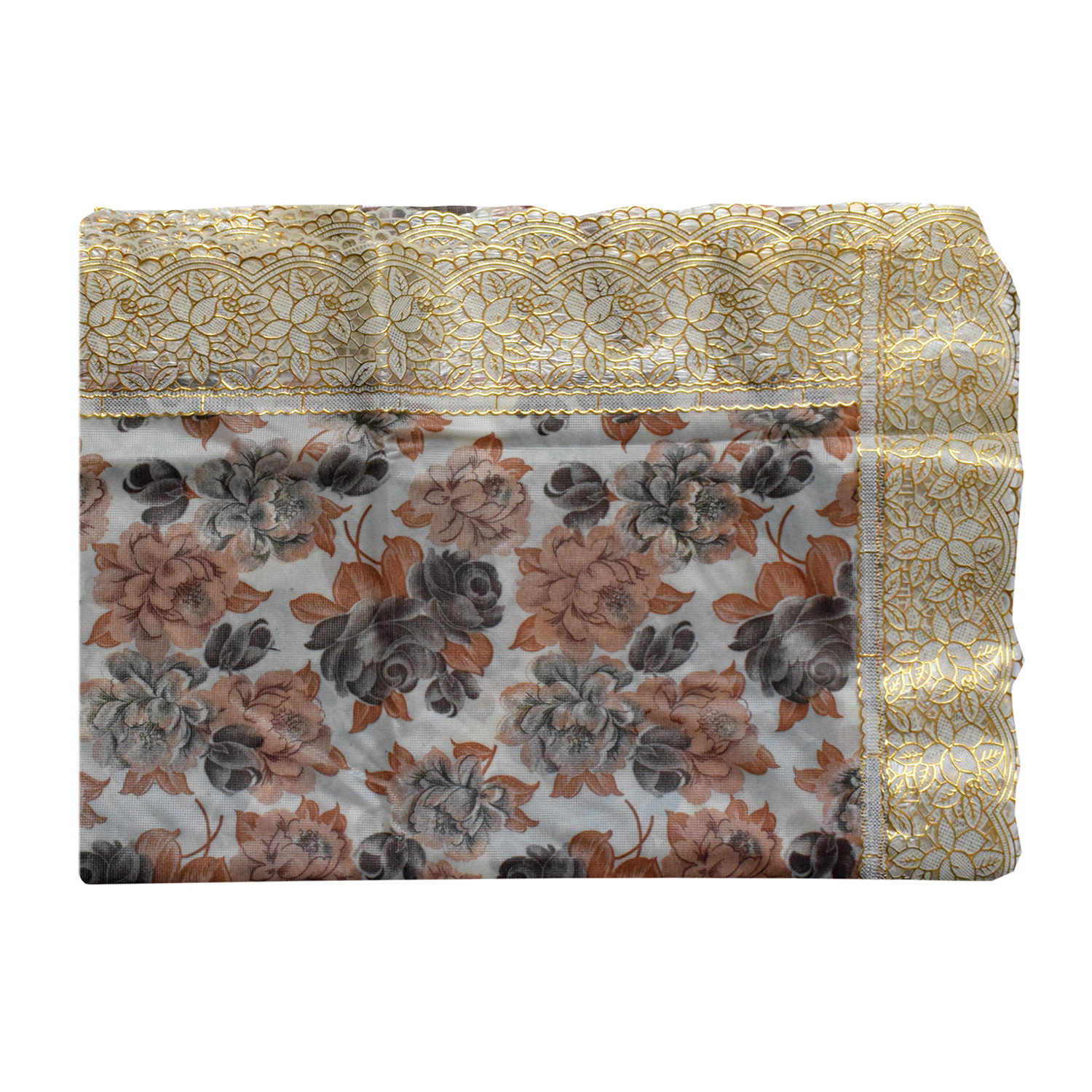 Kuber Industries Flower Printed PVC 6 Seater Dinning Table Cover, Protector With Gold Lace Border, 60