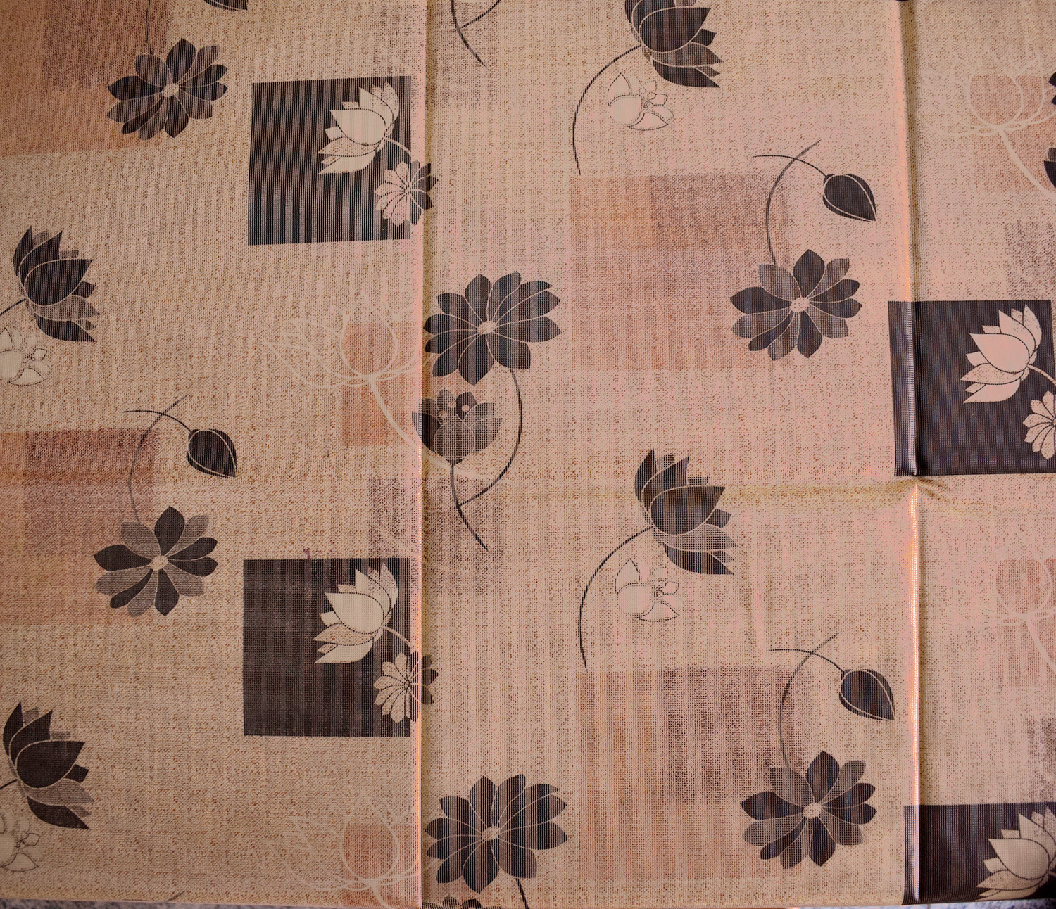 Kuber Industries Flower Printed PVC 6 Seater Dinning Table Cover, Protector With Gold Lace Border, 60