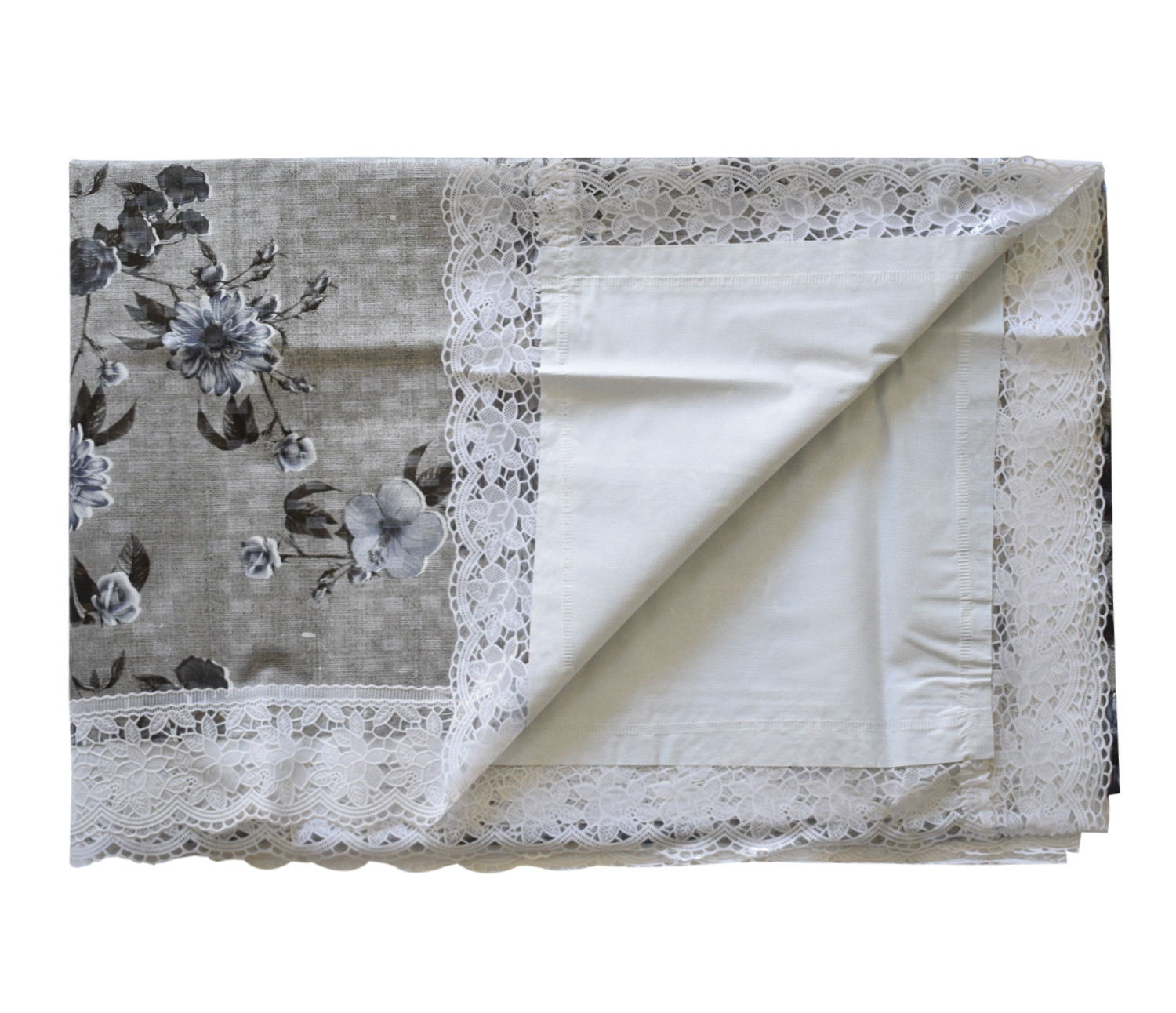 Kuber Industries Flower Printed PVC 6 Seater Dinning Table Cover, Protector With White Lace Border, 60