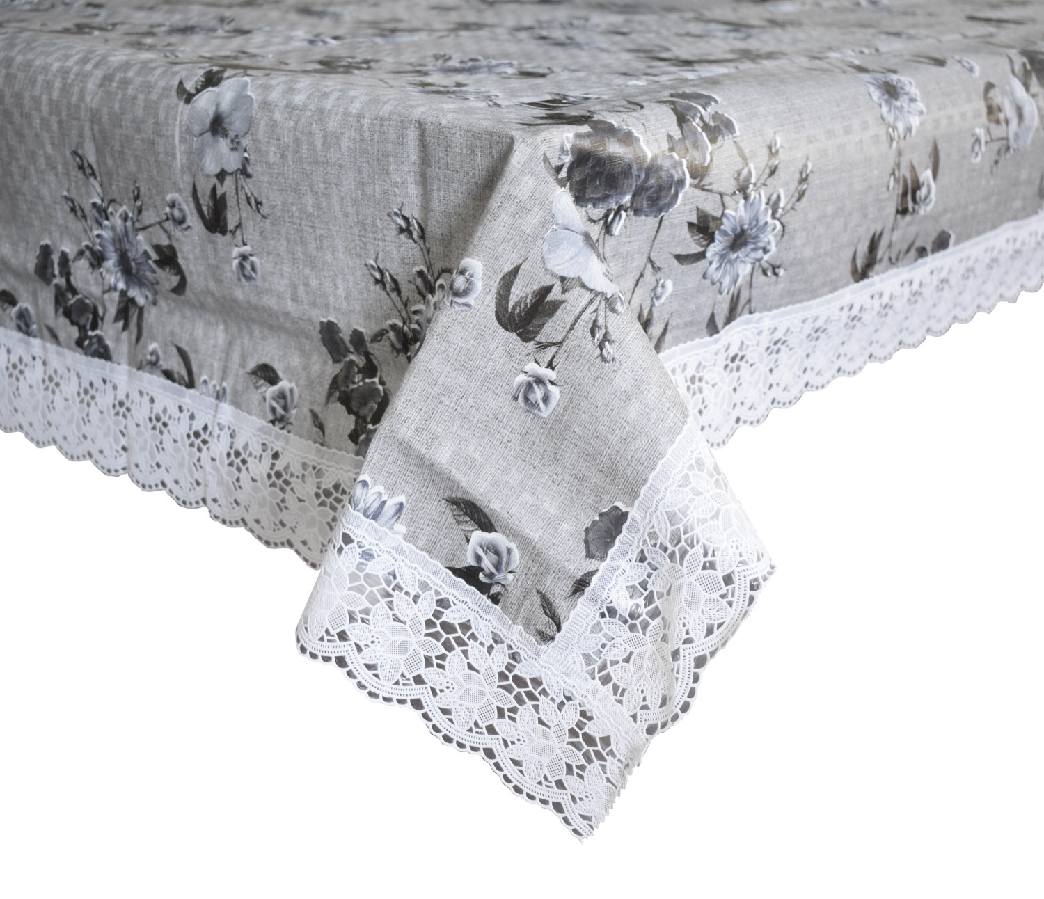 Kuber Industries Flower Printed PVC 6 Seater Dinning Table Cover, Protector With White Lace Border, 60