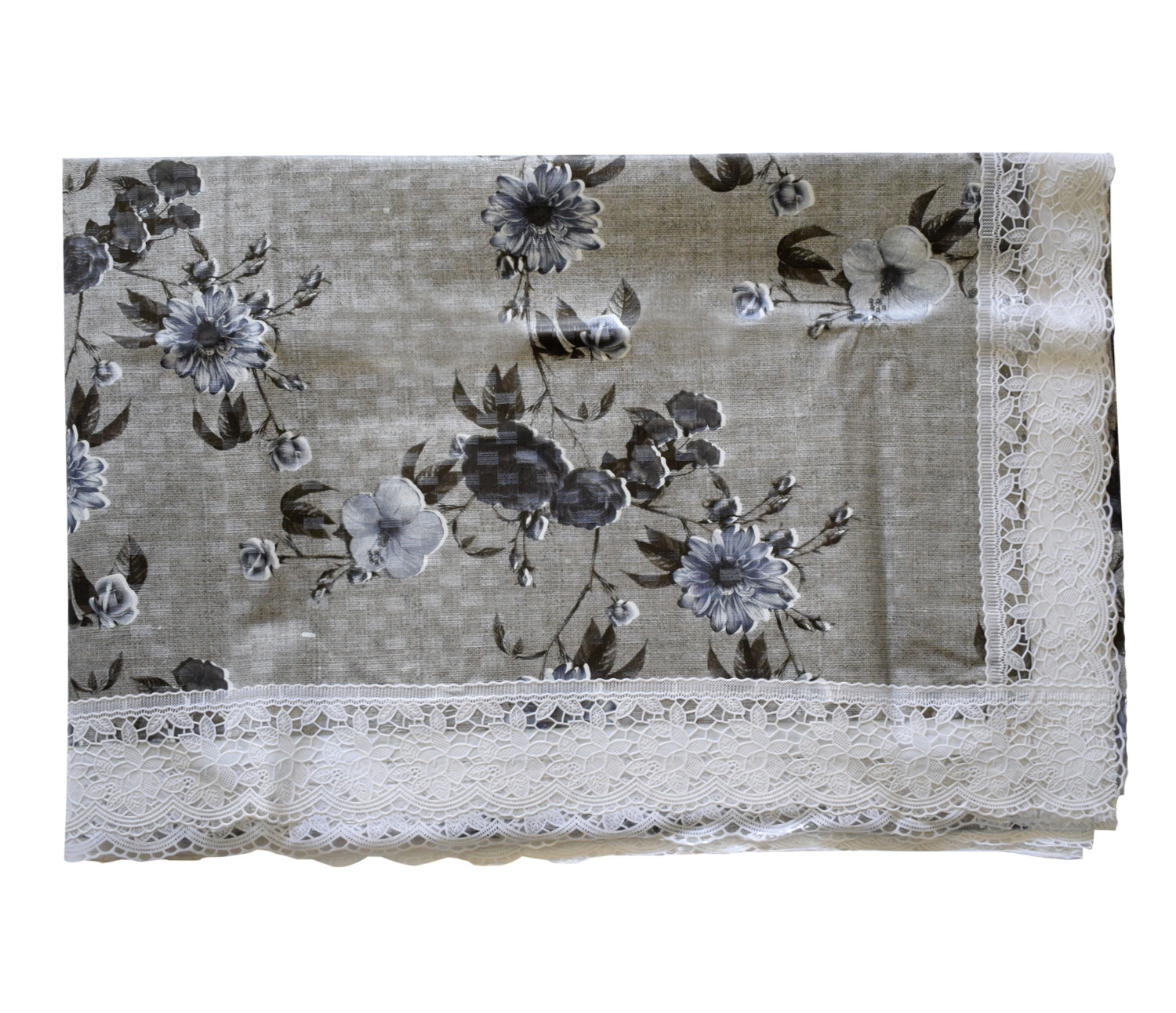Kuber Industries Flower Printed PVC 6 Seater Dinning Table Cover, Protector With White Lace Border, 60