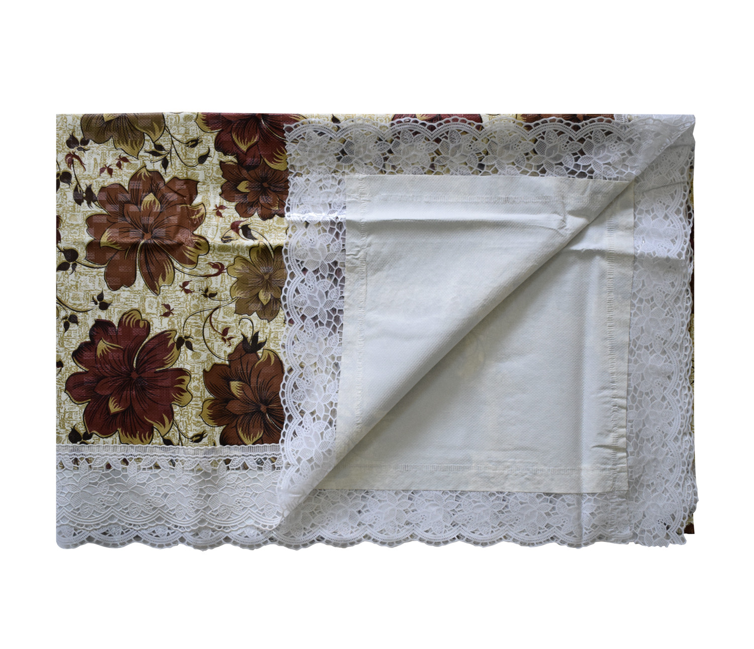 Kuber Industries Flower Printed PVC 6 Seater Dinning Table Cover, Protector With White Lace Border, 60