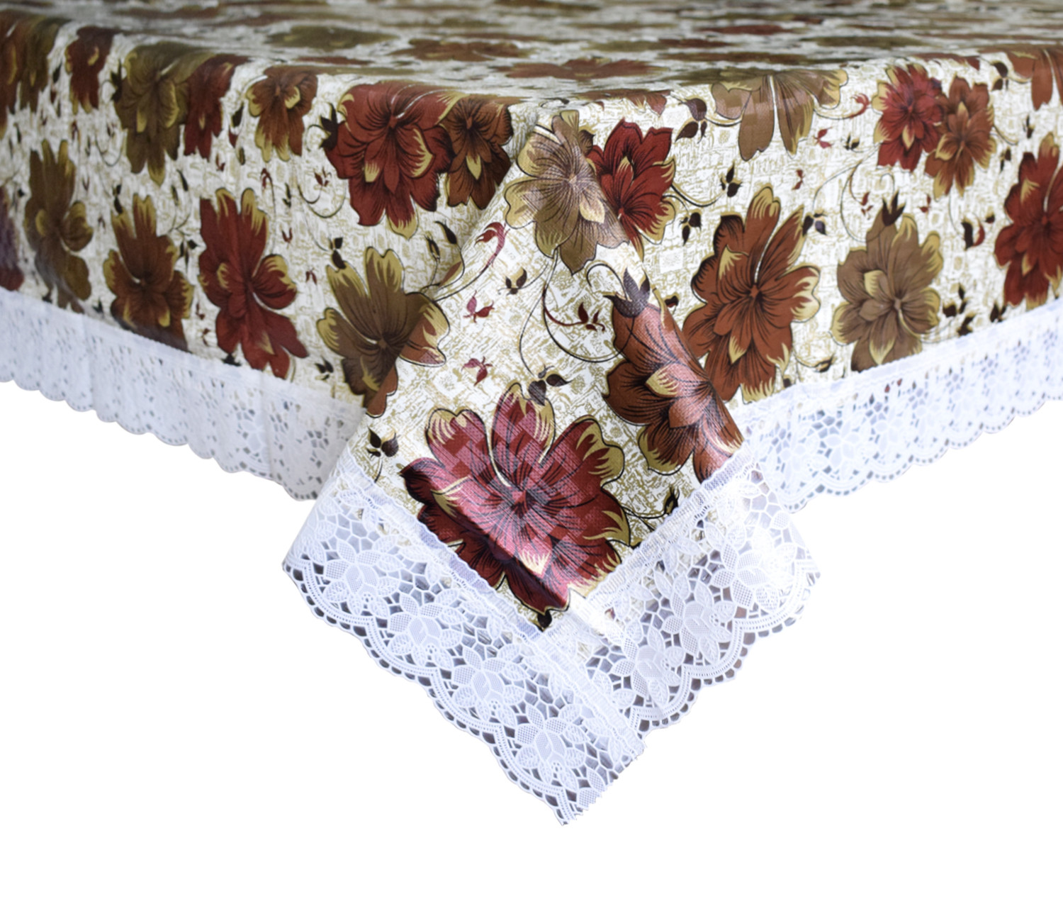 Kuber Industries Flower Printed PVC 6 Seater Dinning Table Cover, Protector With White Lace Border, 60