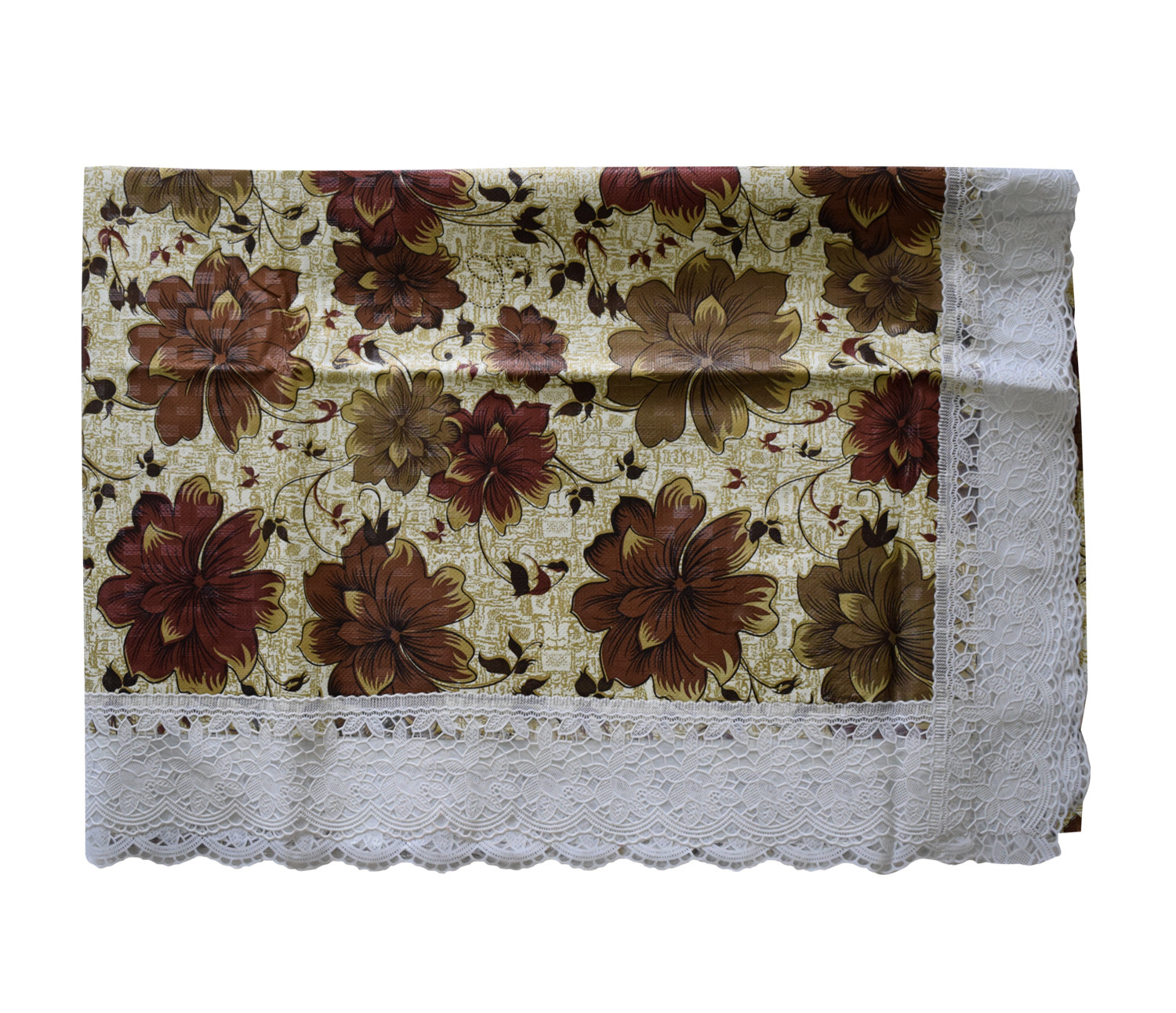 Kuber Industries Flower Printed PVC 6 Seater Dinning Table Cover, Protector With White Lace Border, 60