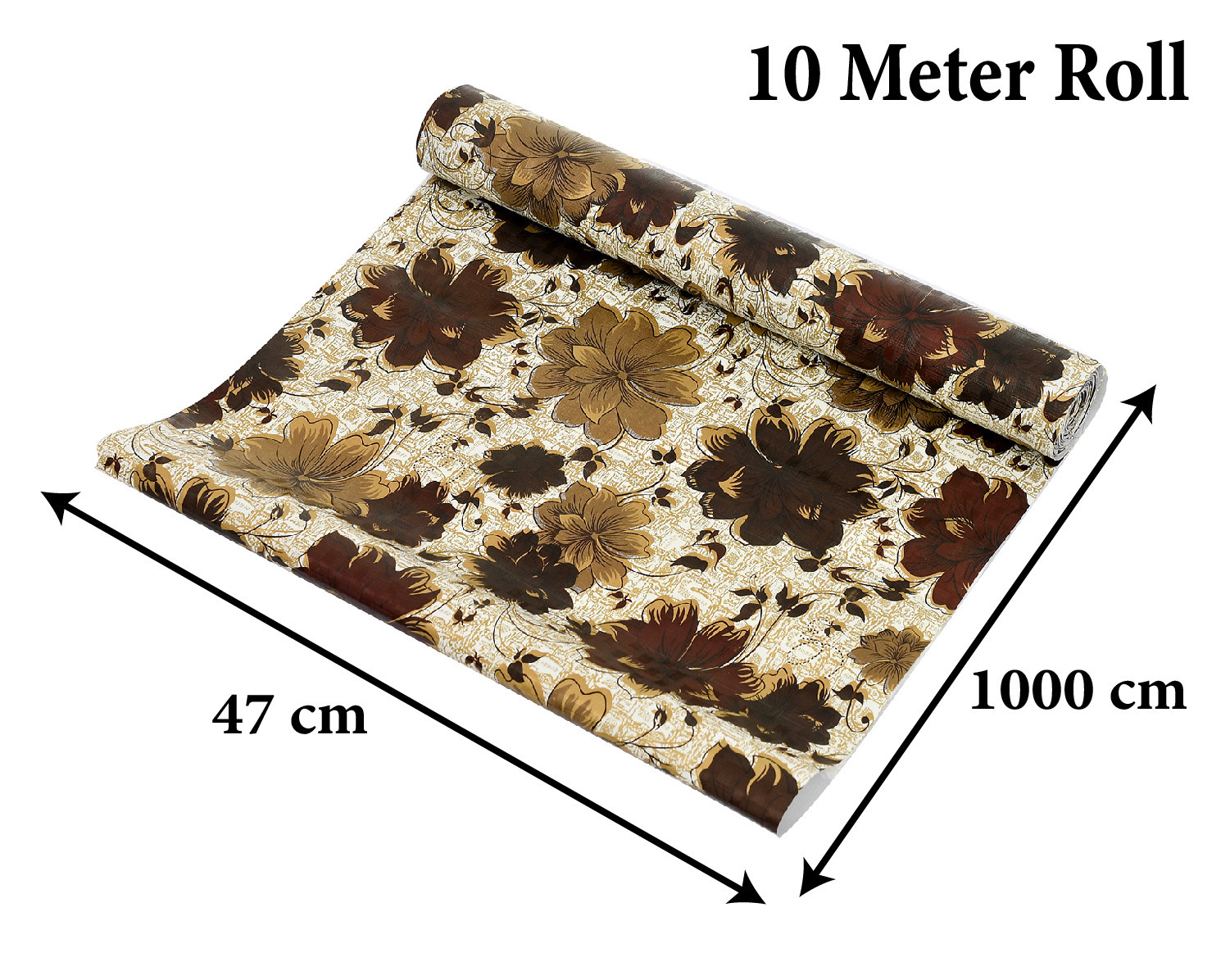 Kuber Industries Flower Printed PVC Anti Slip Skid Shelf Mat, 10 Mtr (Brown)