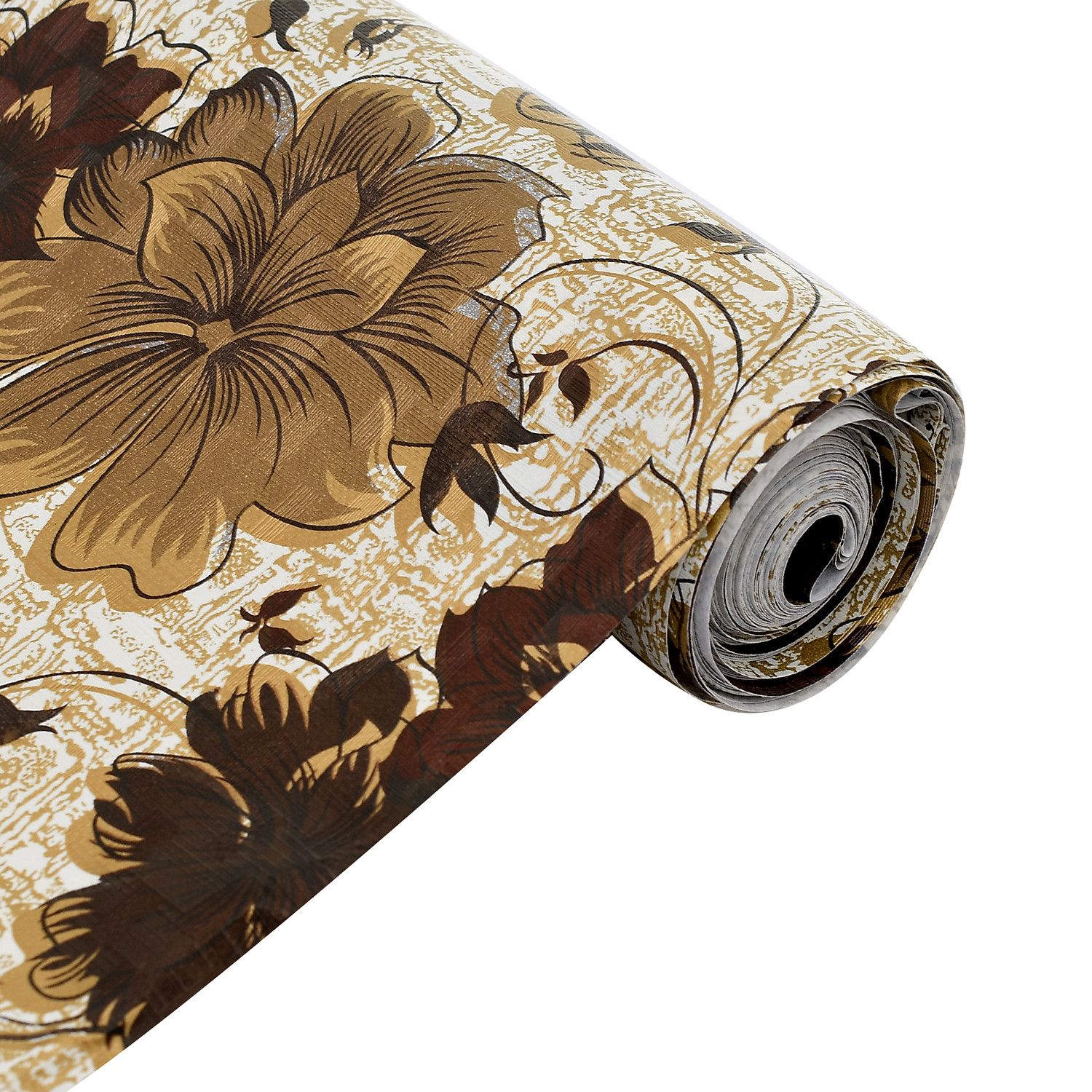 Kuber Industries Flower Printed PVC Anti Slip Skid Shelf Mat, 10 Mtr (Brown)