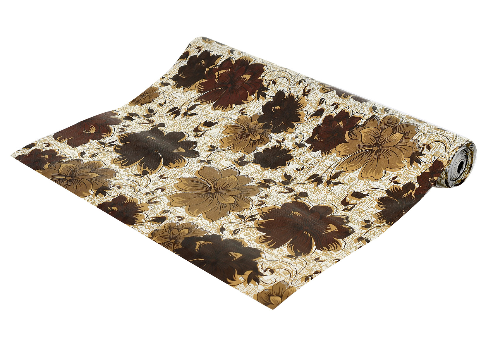 Kuber Industries Flower Printed PVC Anti Slip Skid Shelf Mat, 10 Mtr (Brown)