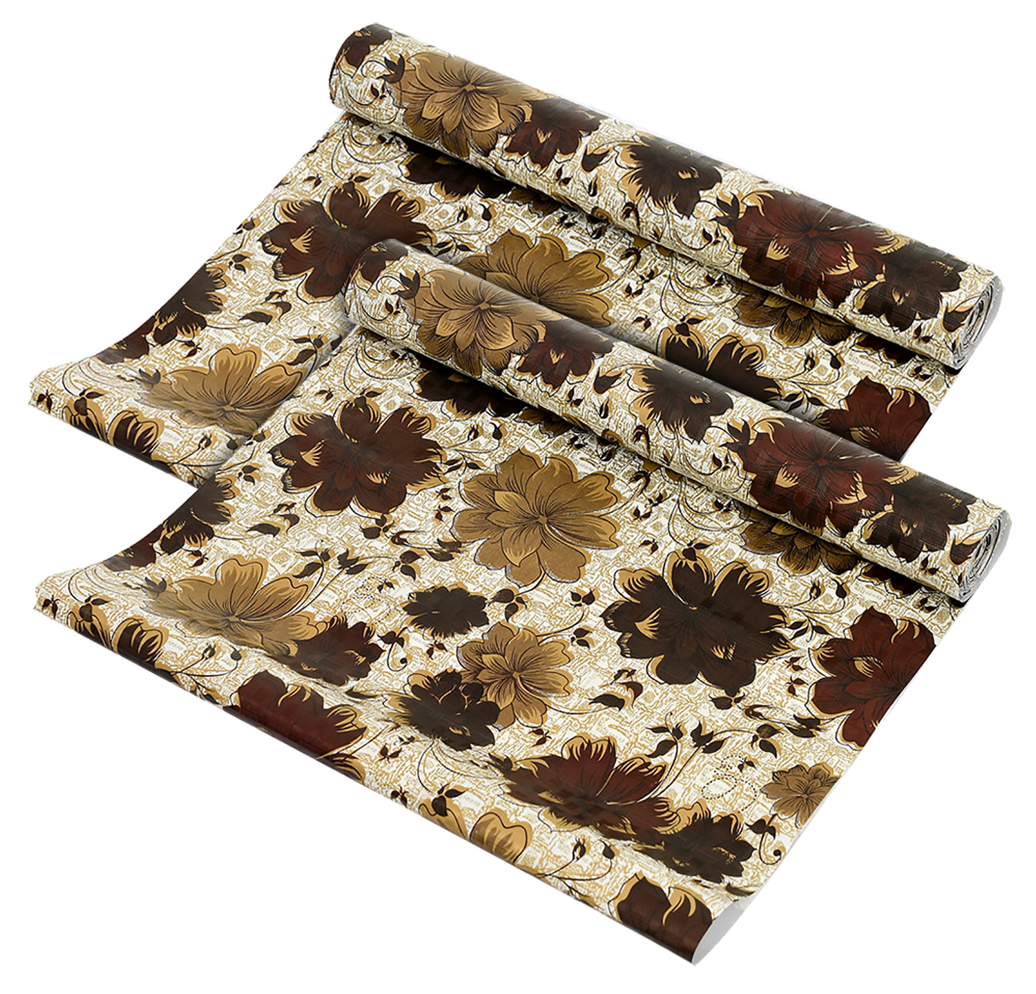 Kuber Industries Flower Printed PVC Anti Slip Skid Shelf Mat, 10 Mtr (Brown)