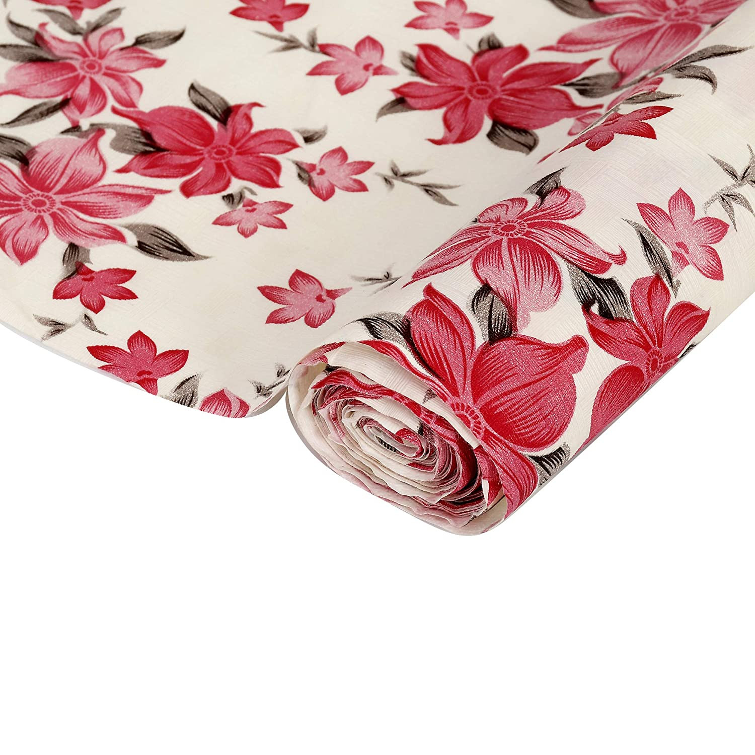 Kuber Industries Flower Printed PVC Anti Slip Skid Shelf Mat, 10 Mtr (Cream)