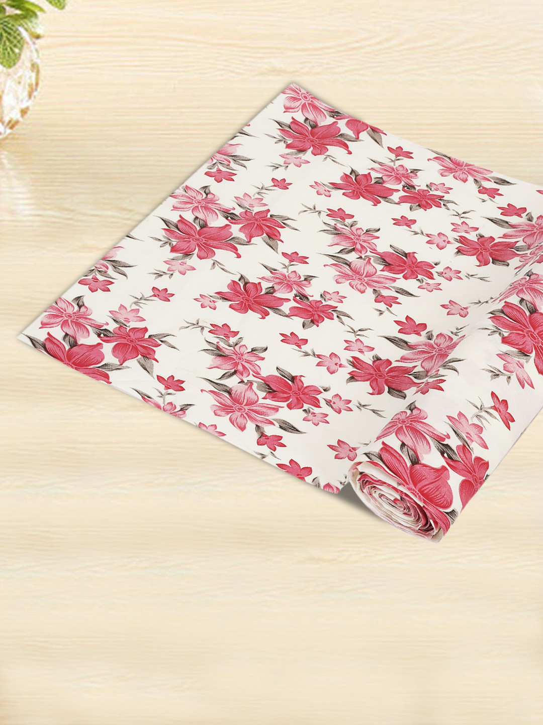Kuber Industries Flower Printed PVC Anti Slip Skid Shelf Mat, 10 Mtr (Cream)